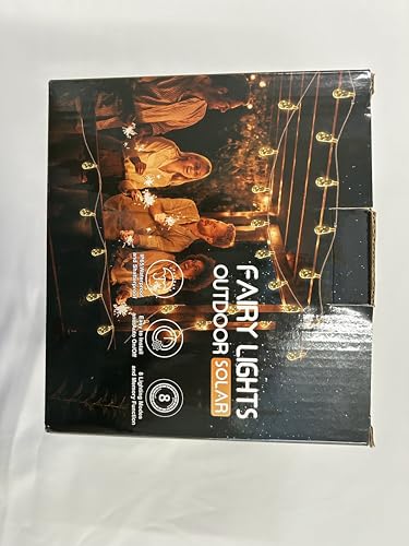 Geemoo Solar Fairy Lights Outdoor Garden - 8M 160 LED Solar String Lights Waterproof, Hemp Rope Solar Festoon Lights with 16 LED Shatterproof Bulbs for Patio, Party, Yard, Xmas Decoration (Warm White)