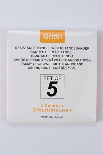 Gritin Resistance Bands, [Set of 5] Skin-Friendly Resistance Fitness Exercise Loop Bands with 5 Different Resistance Levels - Carrying Case Included - Ideal for Home, Gym, Yoga, Training