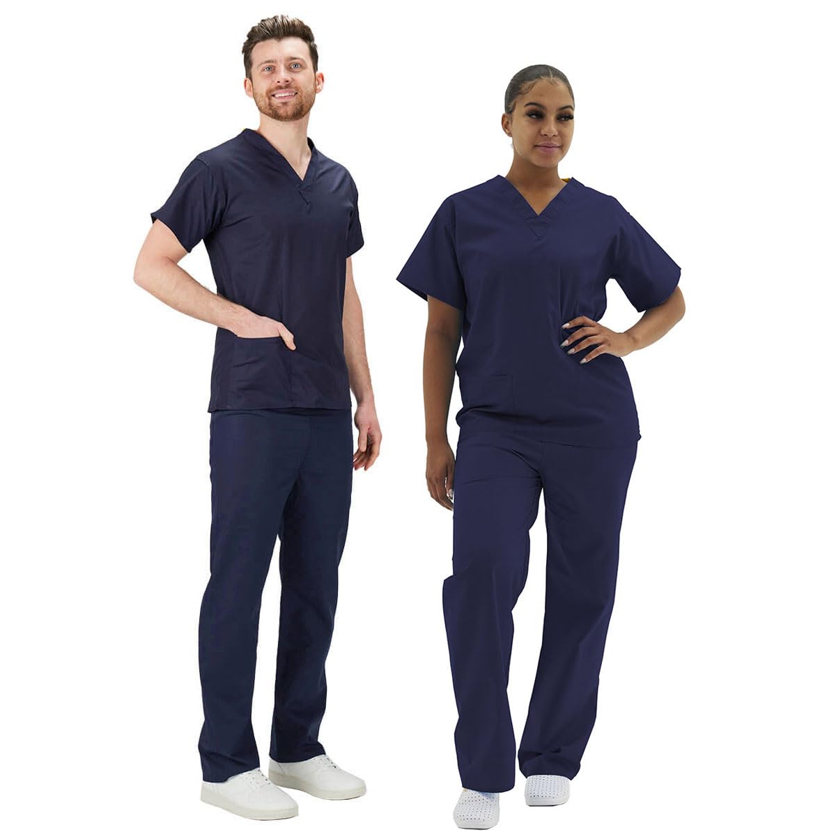 Interweave Healthcare Performance Scrub Set Medical Uniform Unisex Polycotton Reversible Scrubs Top & Trousers With Pockets In 8 Colours (as8, alpha, m, regular, regular, Navy)