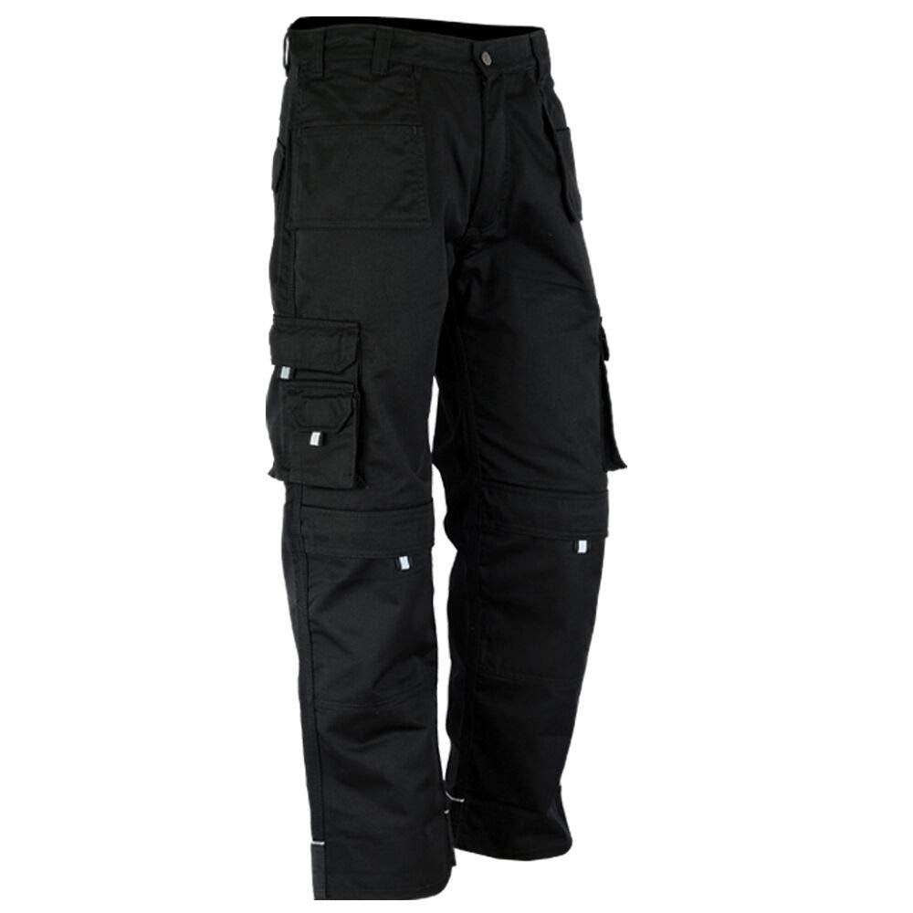 WrightFits Men Pro-11 Work Trousers Black - Heavy Duty Safety Combat Cargo Pant - Multi Pockets & Knee Pad Pockets - Triple Stitched -Durable Work wear (34W X 31L, Black)