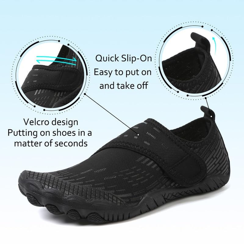 ziitop Barefoot Water Shoes Womens Mens Swim Beach Pool Sea Wet Aqua Shoes Quick Drying Lightweight Comfortable Breathable for Water Aerobics Trainers Unisex Sport Diving Shoes Black