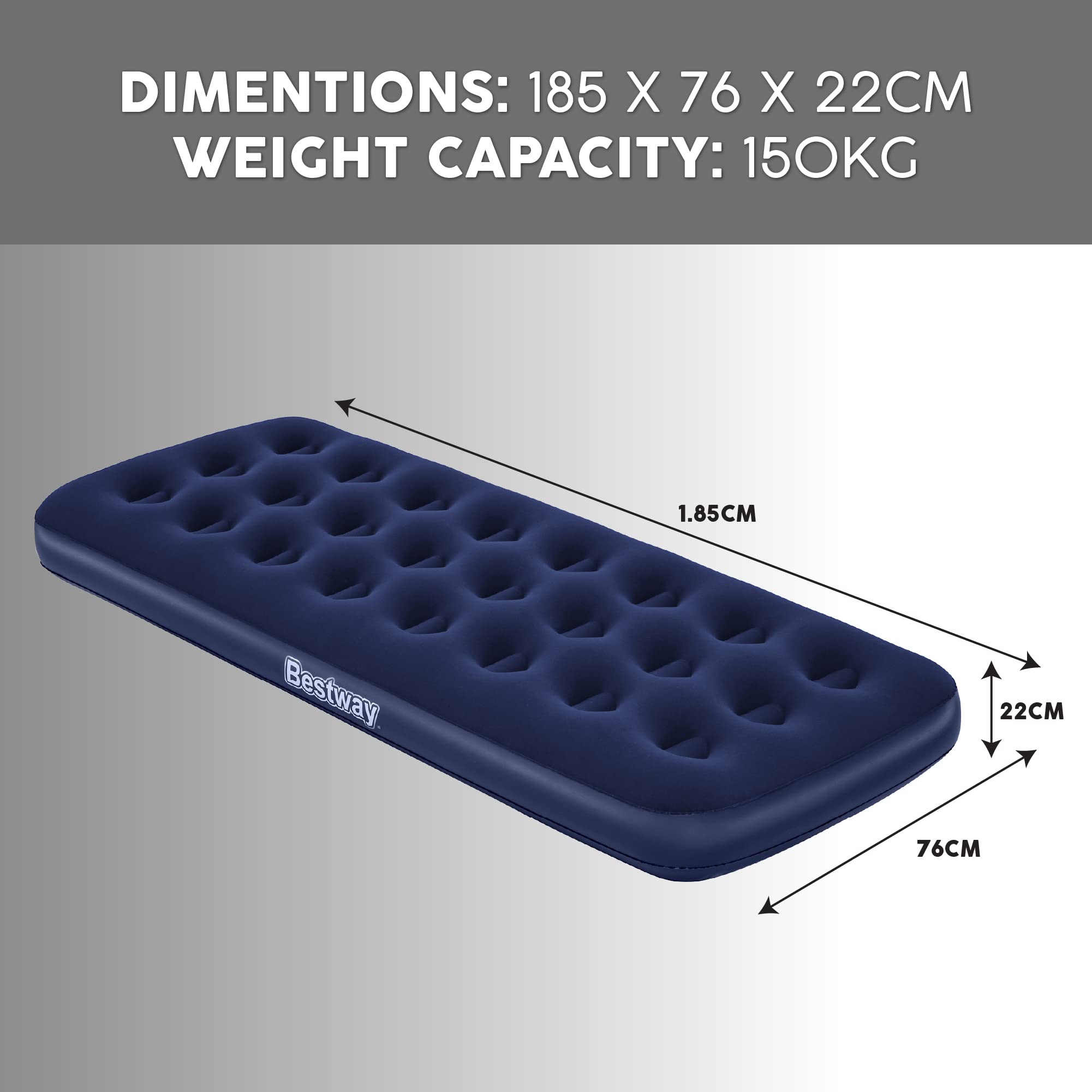 Bestway Single Airbed, Inflatable Air Mattress for One, Blow Up Camping Single Bed