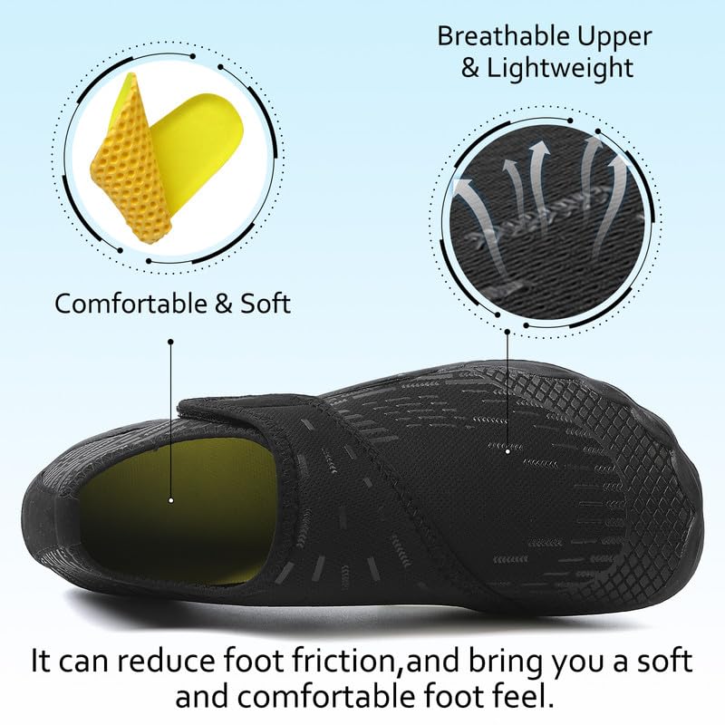 ziitop Barefoot Water Shoes Womens Mens Swim Beach Pool Sea Wet Aqua Shoes Quick Drying Lightweight Comfortable Breathable for Water Aerobics Trainers Unisex Sport Diving Shoes Black