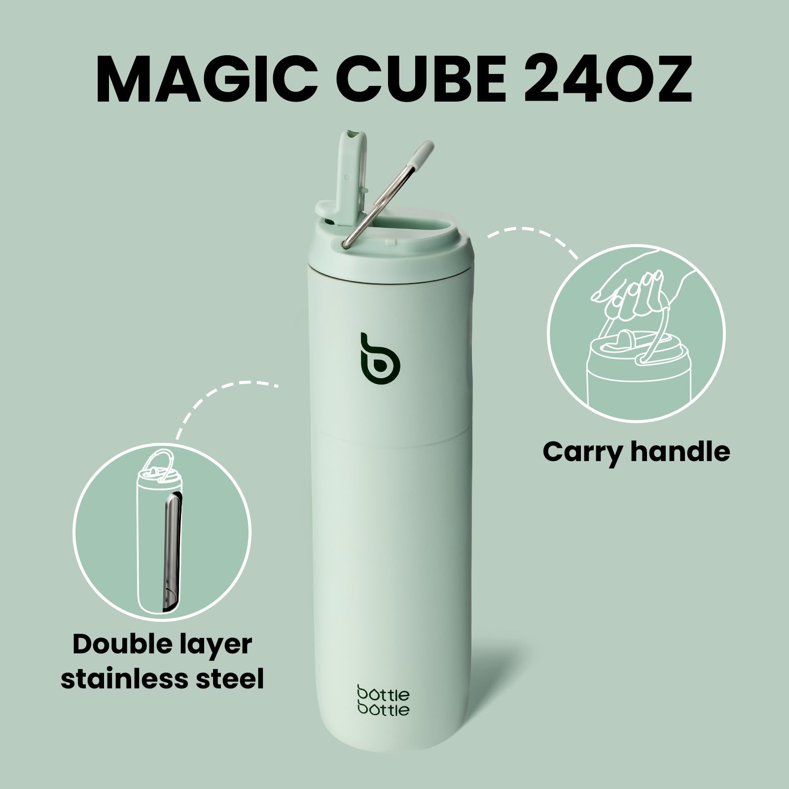 Bottle Bottle Stainless Steel Water Bottle 700ml with Straw and Lid Sports Insulated Metal Water Bottles with Handle(Light Green)