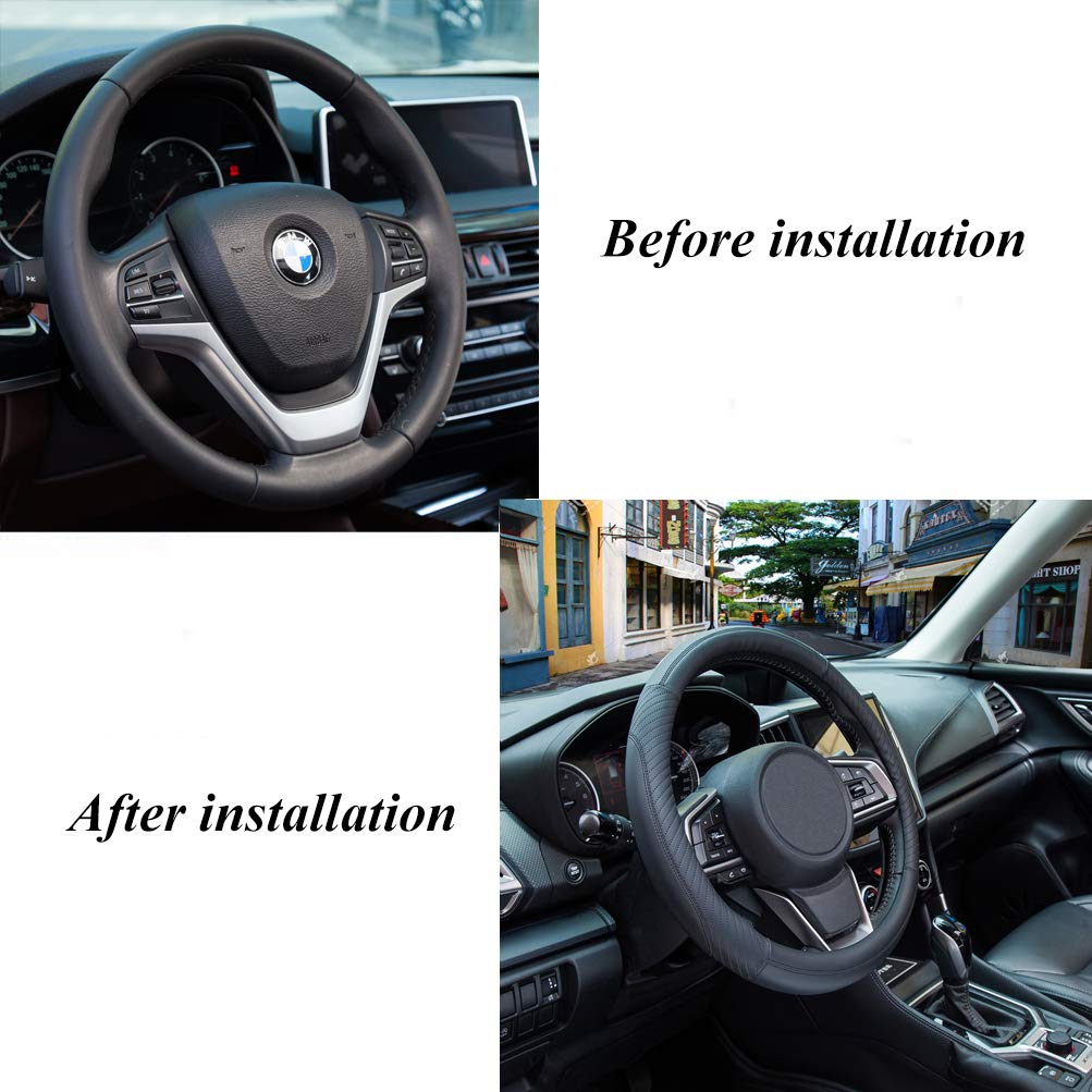 Car Steering Wheel Cover Leather - Soft Microfiber Steering Wheel Cover Universal Size M 37-38cm /14.5-15inch, Anti-slip, Breathable, Black