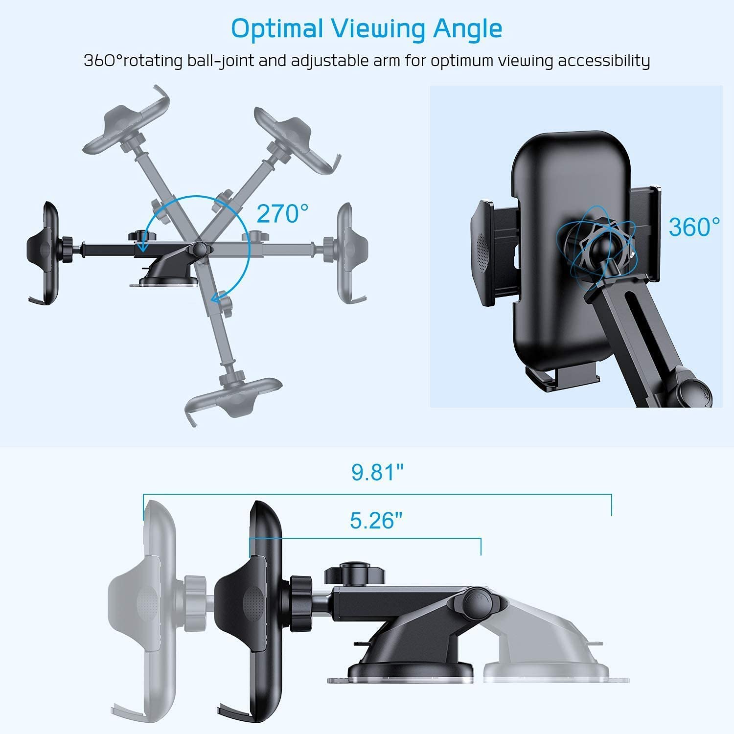 VANMASS 2025 BEST Car Phone Holder [Upgraded Suction & Clip]Rotatable Universal Mobile Phone Mount Dashboard Windscreen Vent Cradle Van Automobile Accessories for iPhone 16 Pro Max 15 14 13 12 Samsung