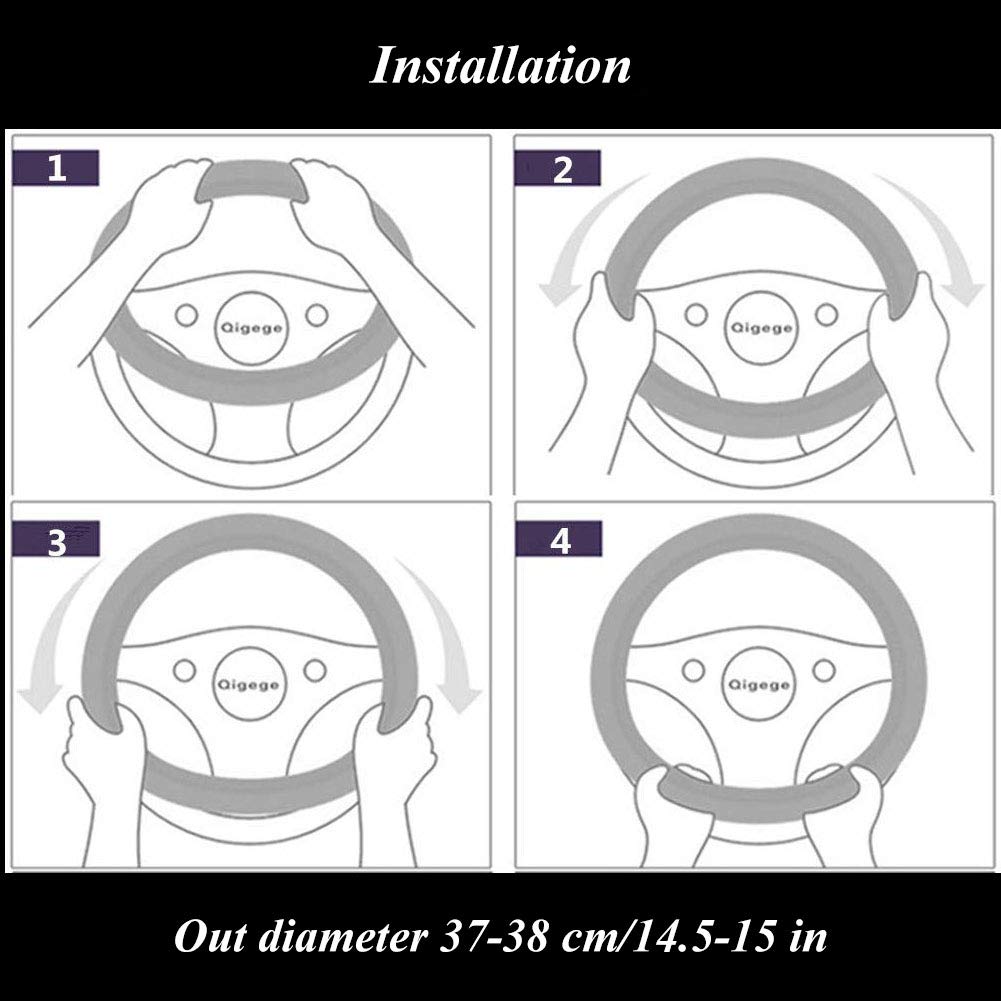 Car Steering Wheel Cover Leather - Soft Microfiber Steering Wheel Cover Universal Size M 37-38cm /14.5-15inch, Anti-slip, Breathable, Black