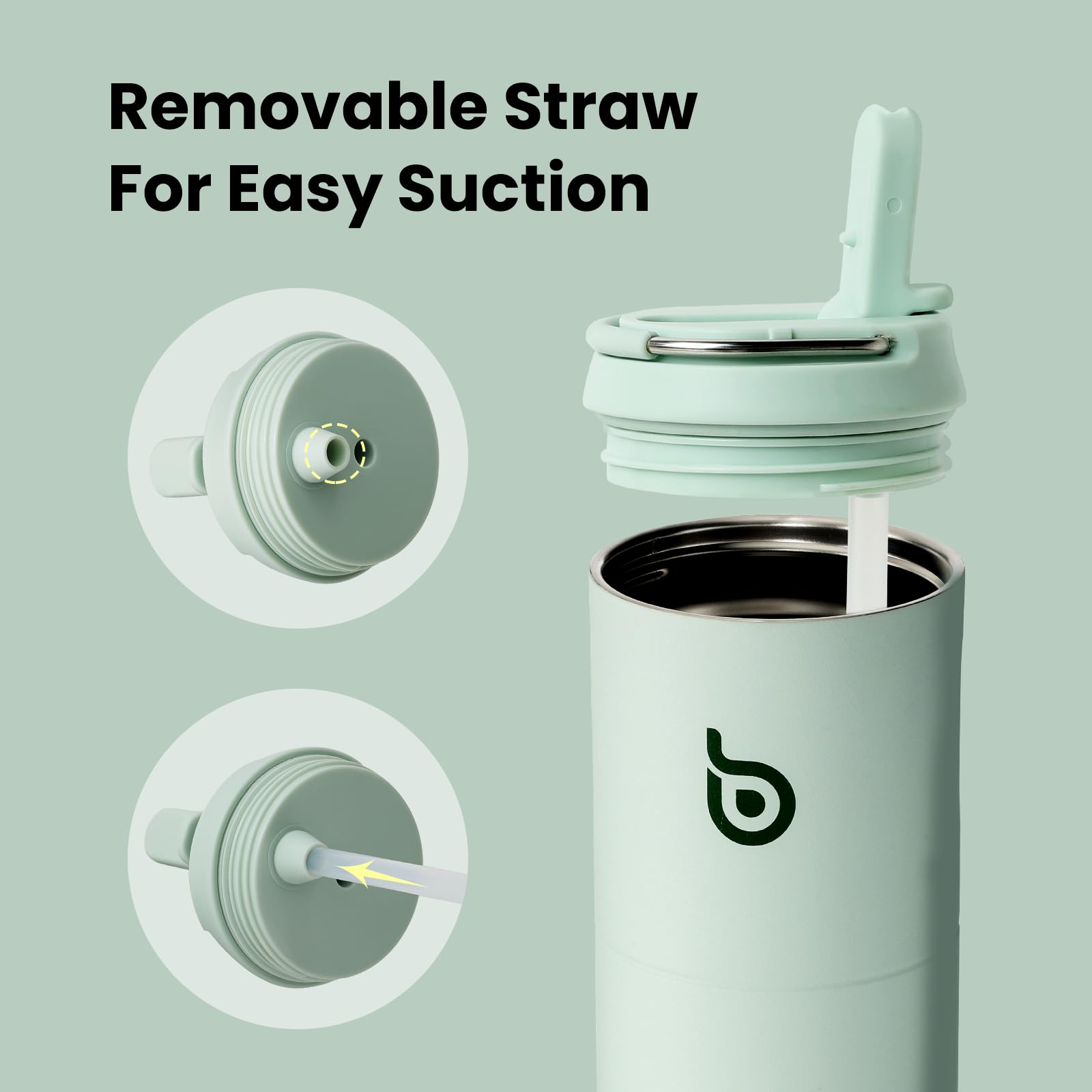 Bottle Bottle Stainless Steel Water Bottle 700ml with Straw and Lid Sports Insulated Metal Water Bottles with Handle(Light Green)