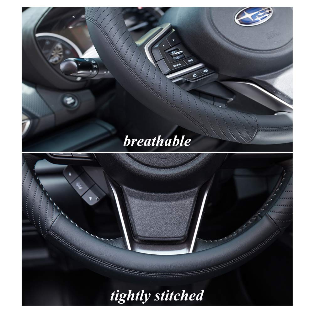 Car Steering Wheel Cover Leather - Soft Microfiber Steering Wheel Cover Universal Size M 37-38cm /14.5-15inch, Anti-slip, Breathable, Black
