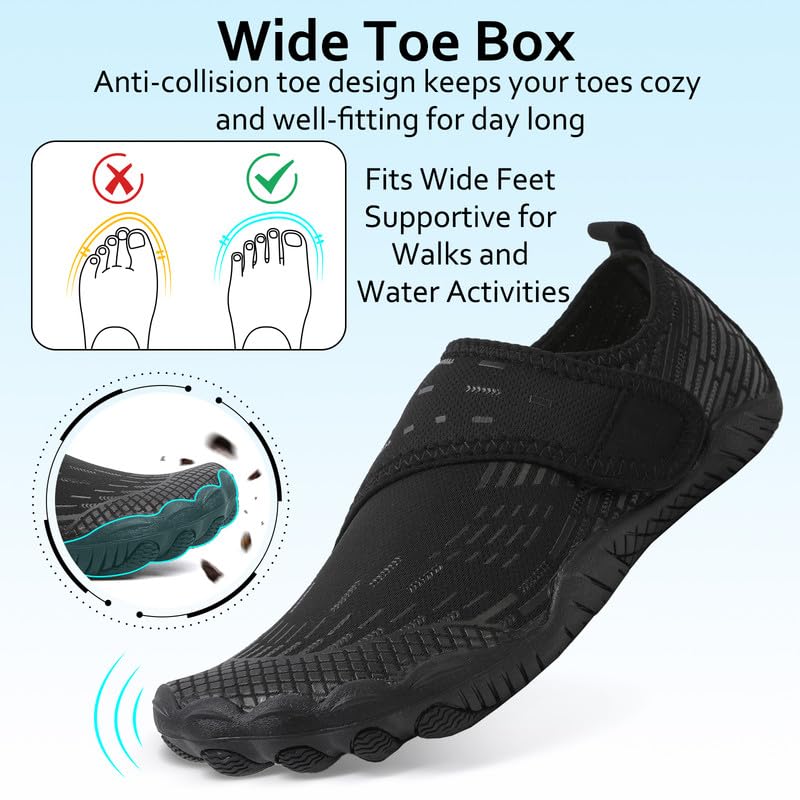 ziitop Barefoot Water Shoes Womens Mens Swim Beach Pool Sea Wet Aqua Shoes Quick Drying Lightweight Comfortable Breathable for Water Aerobics Trainers Unisex Sport Diving Shoes Black