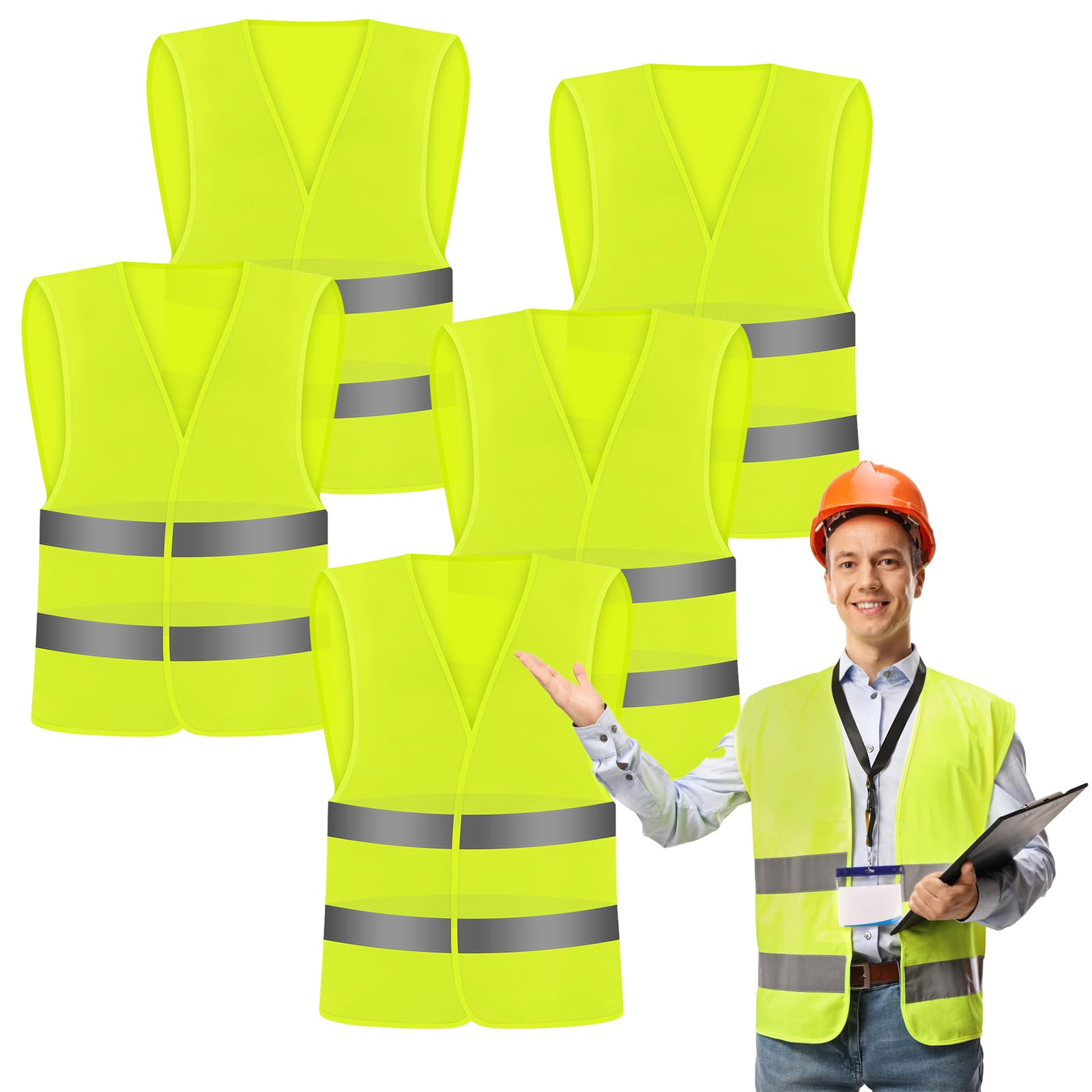 LEEPAT 5 Pack Hi Jackets,High Visibility Reflective Safety Vest Anti-mold Waistcoats Jacket For Traffic Work, Running