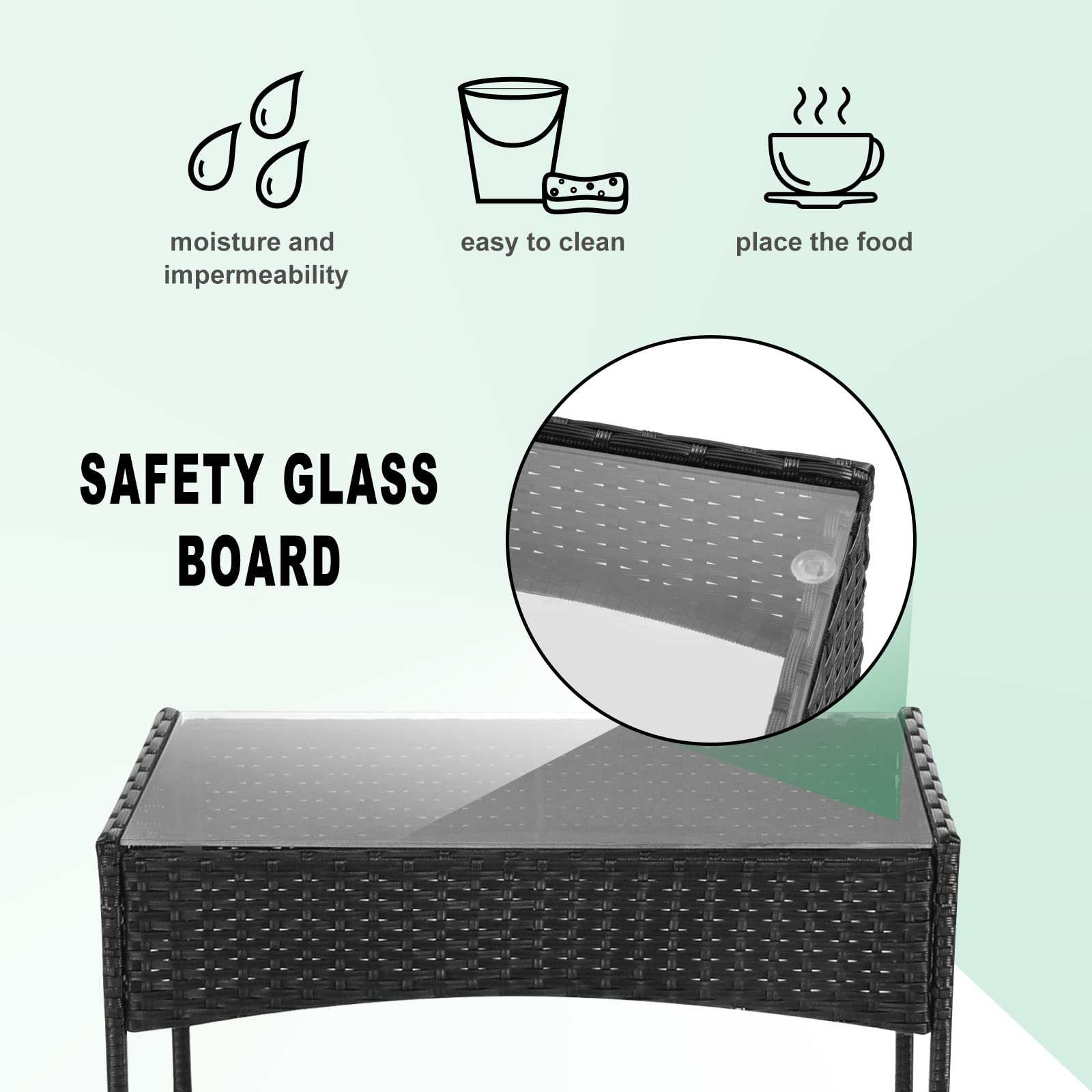 bigzzia Rattan Garden Furniture Set, 4 piece Patio Rattan furniture sofa Weaving Wicker includes 2 Armchairs,1 Double seat Sofa and 1 table (Black)