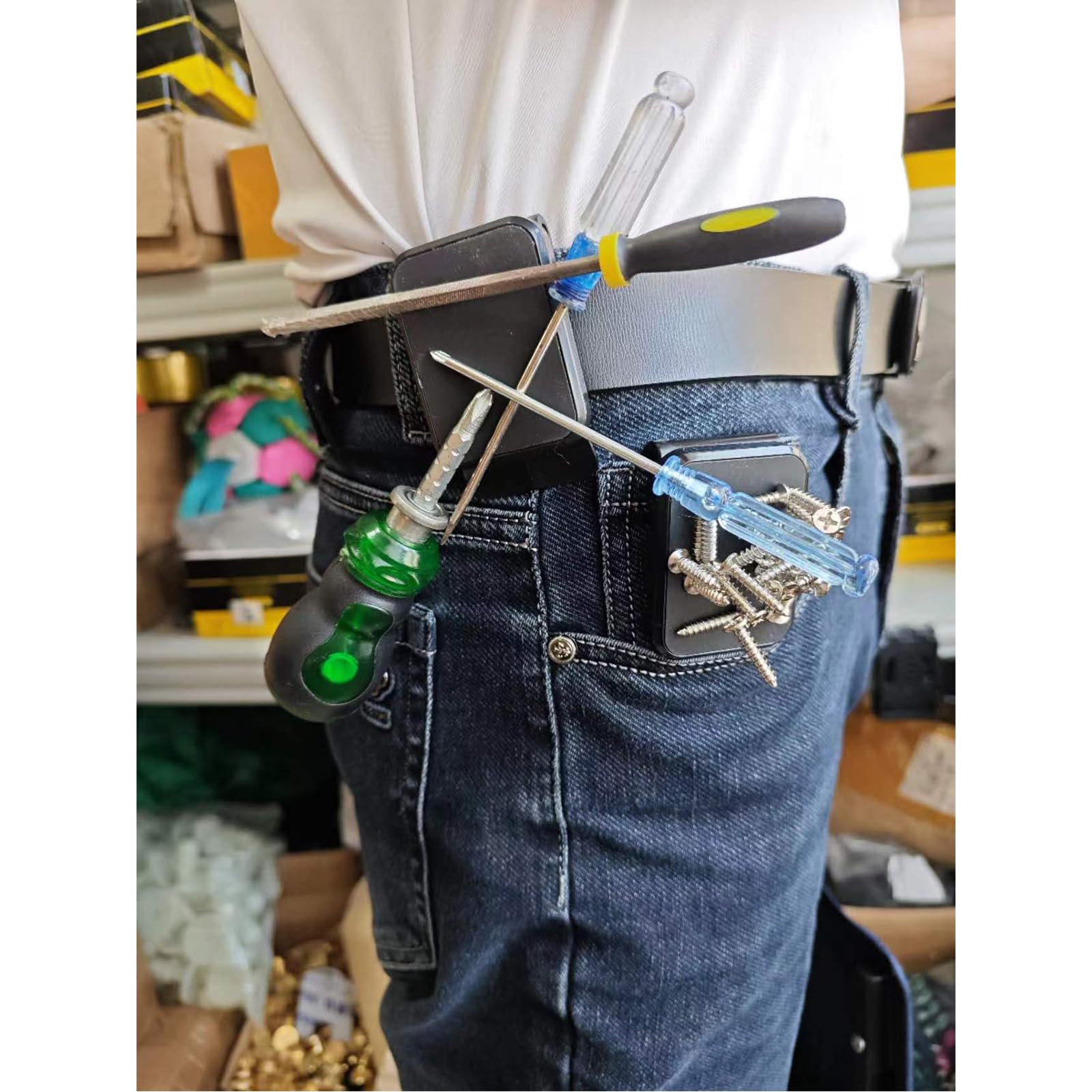 Xuoxeji Magnet Belt Clip, Tool Belt Clip, Strong Clip-On Belt Magnetic Tool Holder for Hammer, Screws, Nails, Pliers, Screw Driver, Trowel, Drill Bit, Wrench 2 Pcs