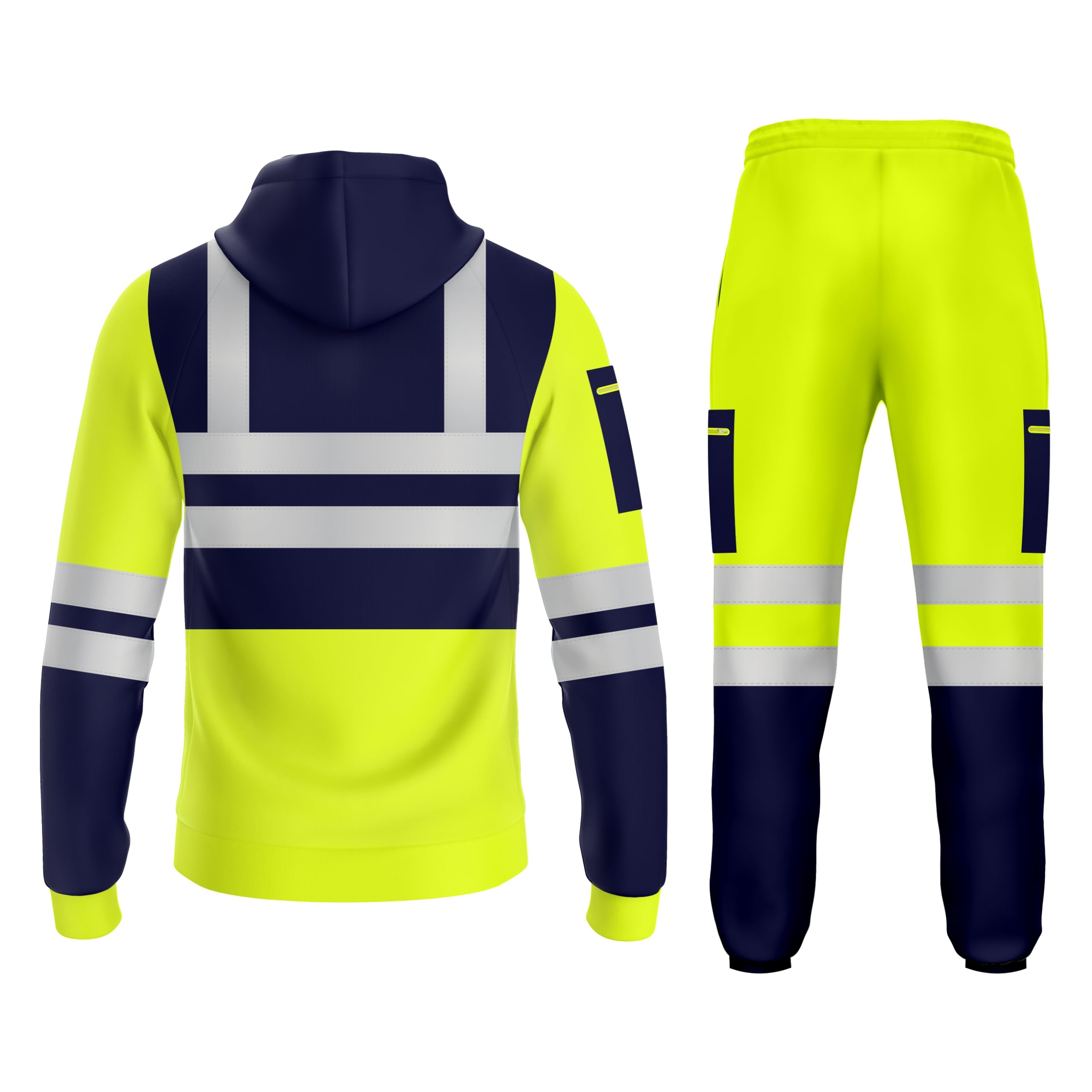 TORO ACTIVA Mens Hi Viz High Visibility Zip Up Tracksuit Pockets Drwastring Zipper Sweatshirt Hoodie & Trouser Bottom Jogging Safety Work Wear Reflective Joggers