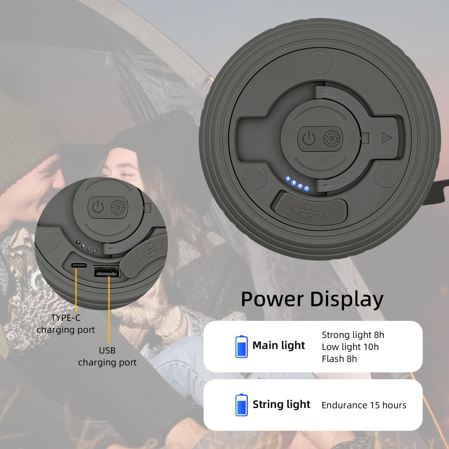 Mcbazel Camping String Lights,Retractable Camping String Fairy Lights Lanterns 12M/39.4FT with 10 Lighting Modes,120LED,2000mah USB Rechargeable,Multicolor & Warm Lighting for Outdoor/Indoor/Camping