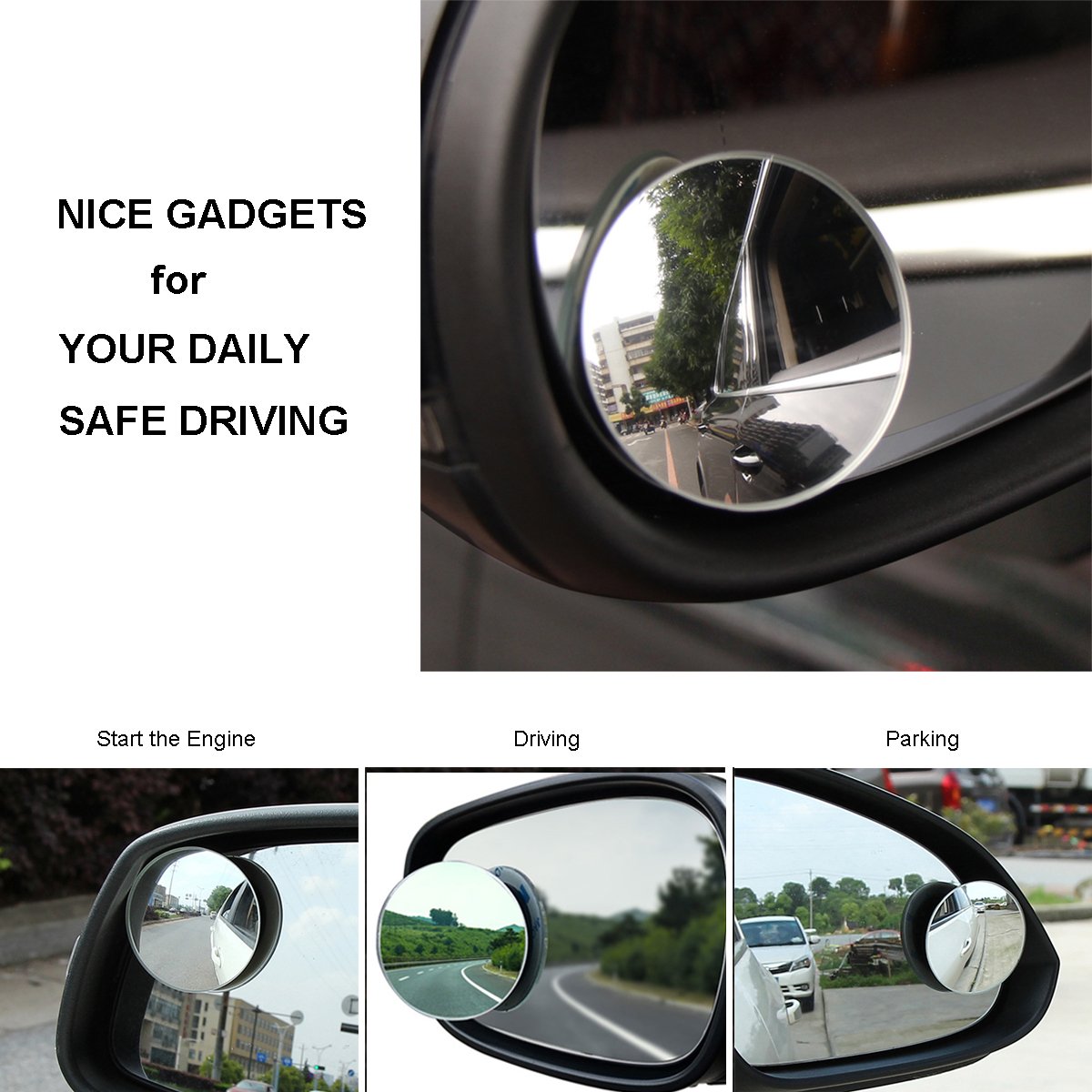 BEEWAY Blind Spot Mirrors, Round Frameless 360° Rotate Sway Adjustable HD Glass Convex Mirror Maximize RearView Universal for Car SUV Trucks Traffic Safety - Pack 2