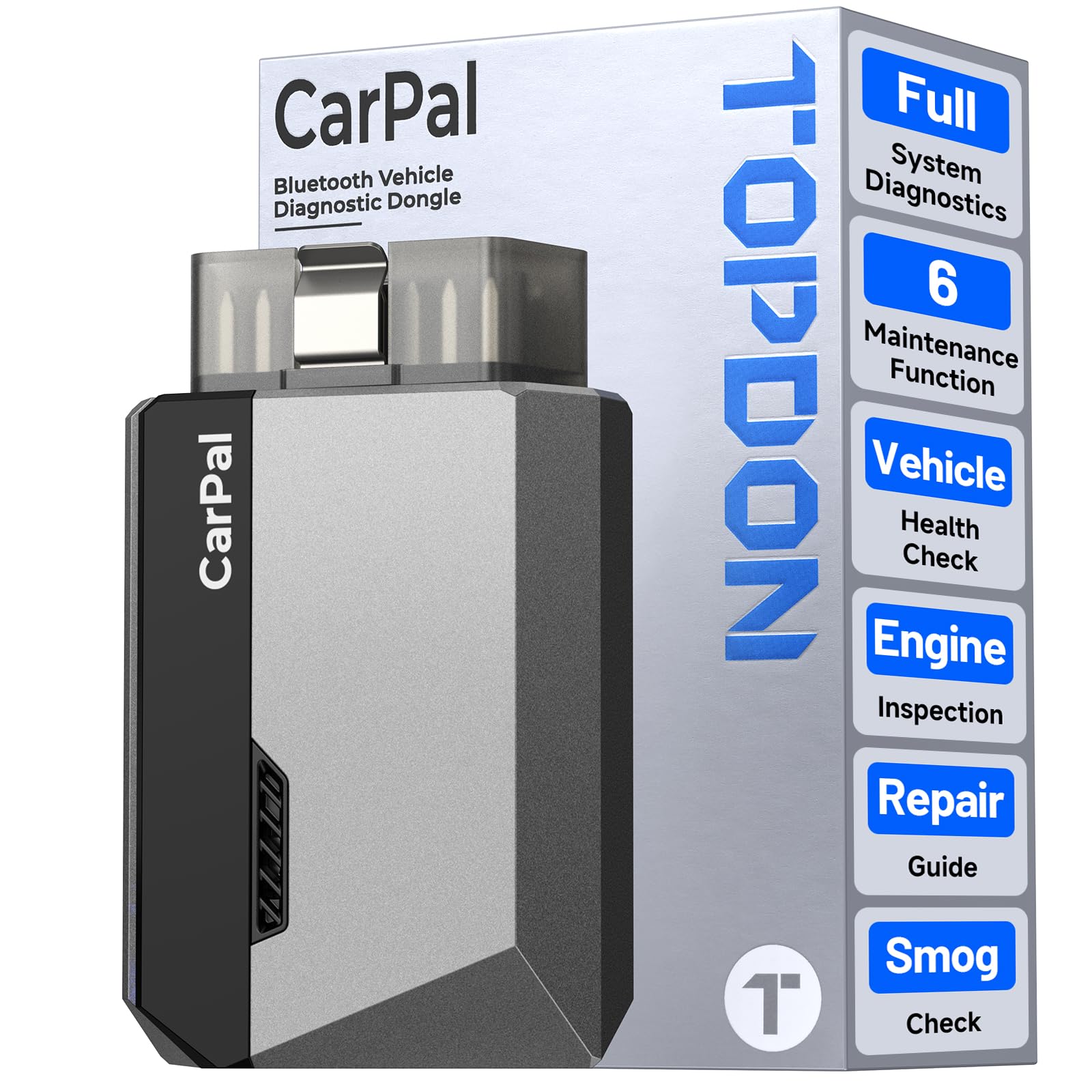 TOPDON CarPal A, OBD2 Scanner, All System Diagnosis, Wireless Bluetooth Diagnostic Tool, Vehicle Health Check, Smog Check, Repair Guide, Engine Inspection, Vehicle Performance Test