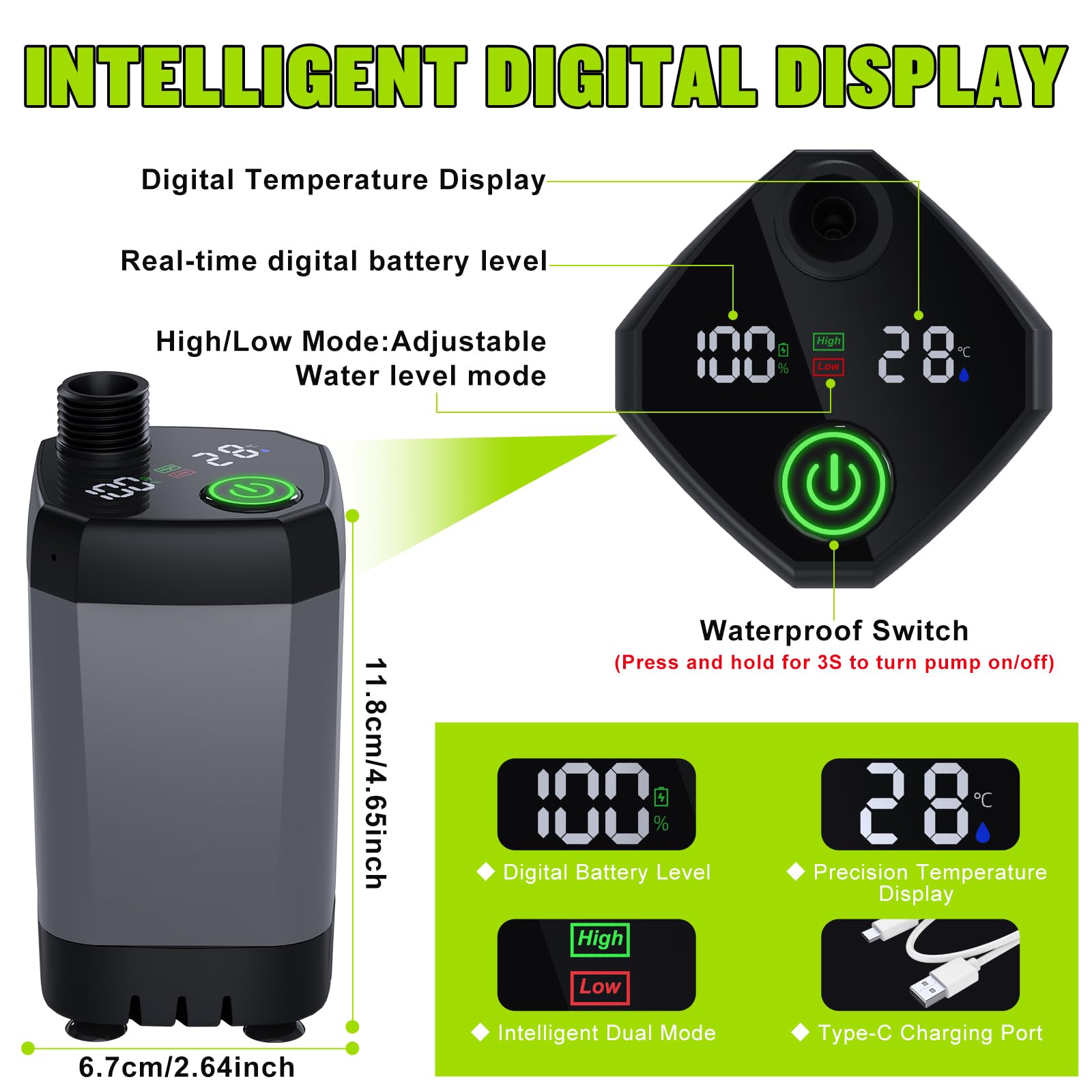 Spopal Portable Shower for Camping, [Long-Lasting] 6000mAh Rechargeable Camping Shower Pump with Intelligent LED Display, 4 Spray Modes, IPX7 Waterproof Outdoor Shower Kit for Hiking Travel Pet (Grey)