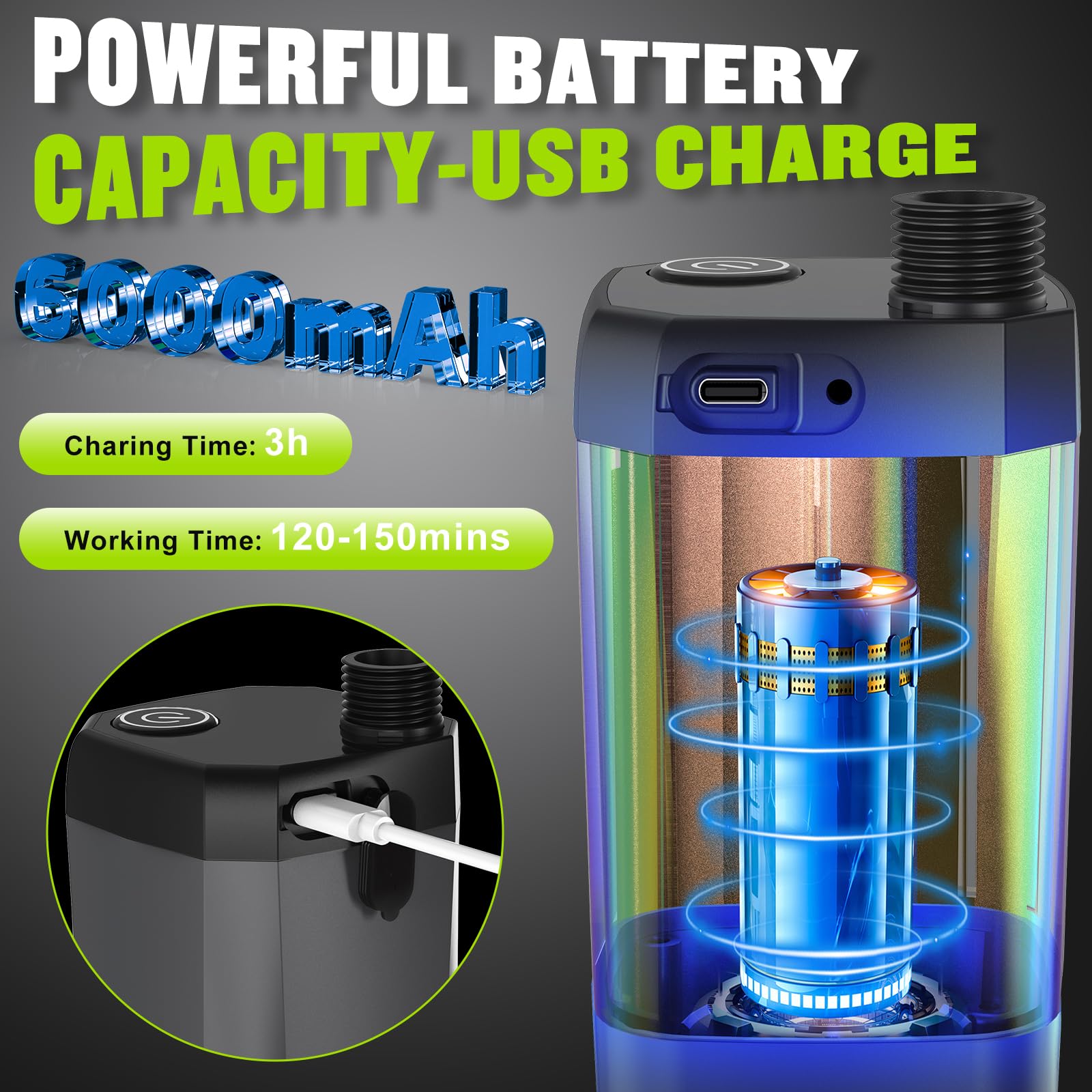 Spopal Portable Shower for Camping, [Long-Lasting] 6000mAh Rechargeable Camping Shower Pump with Intelligent LED Display, 4 Spray Modes, IPX7 Waterproof Outdoor Shower Kit for Hiking Travel Pet (Grey)