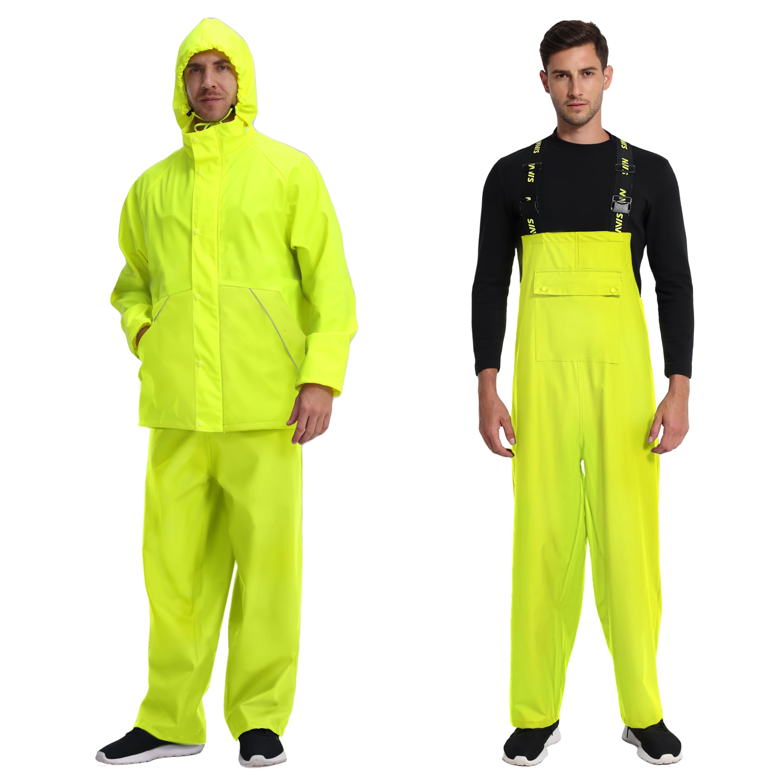 Navis Marine Rain Suit for Men Heavy Duty PVC Workwear Waterproof Durable Fishing Bib Pants Combo (Acid Lime, 2X-Large)