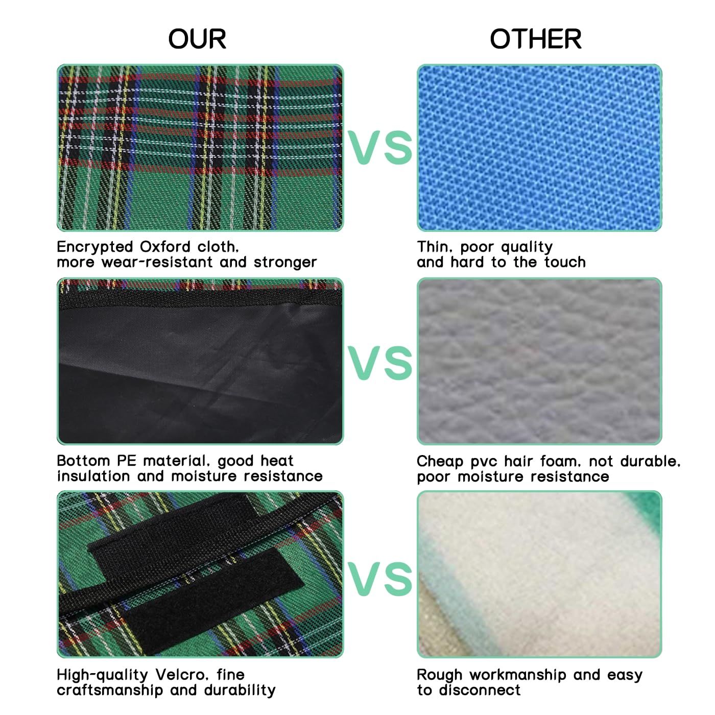 SOMIYAMI Tartan Picnic Blanket Waterproof, Garden Outdoor Camping Blanket, Beach Picnic Mat With Carrying Handle, Washable Multipurpose 150 x 200cm (Green)