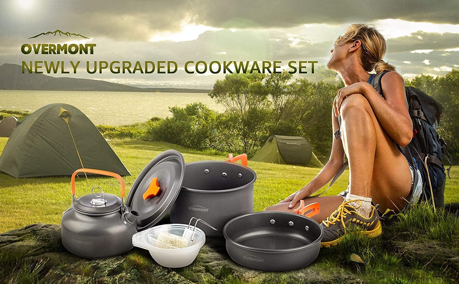 OVERMONT Camping Cookware Set Outdoor Cooking Kettle Mess Kit Pots Pans Ultralight Portable for Backpacking Hiking Picnic Fishing Mountaineering