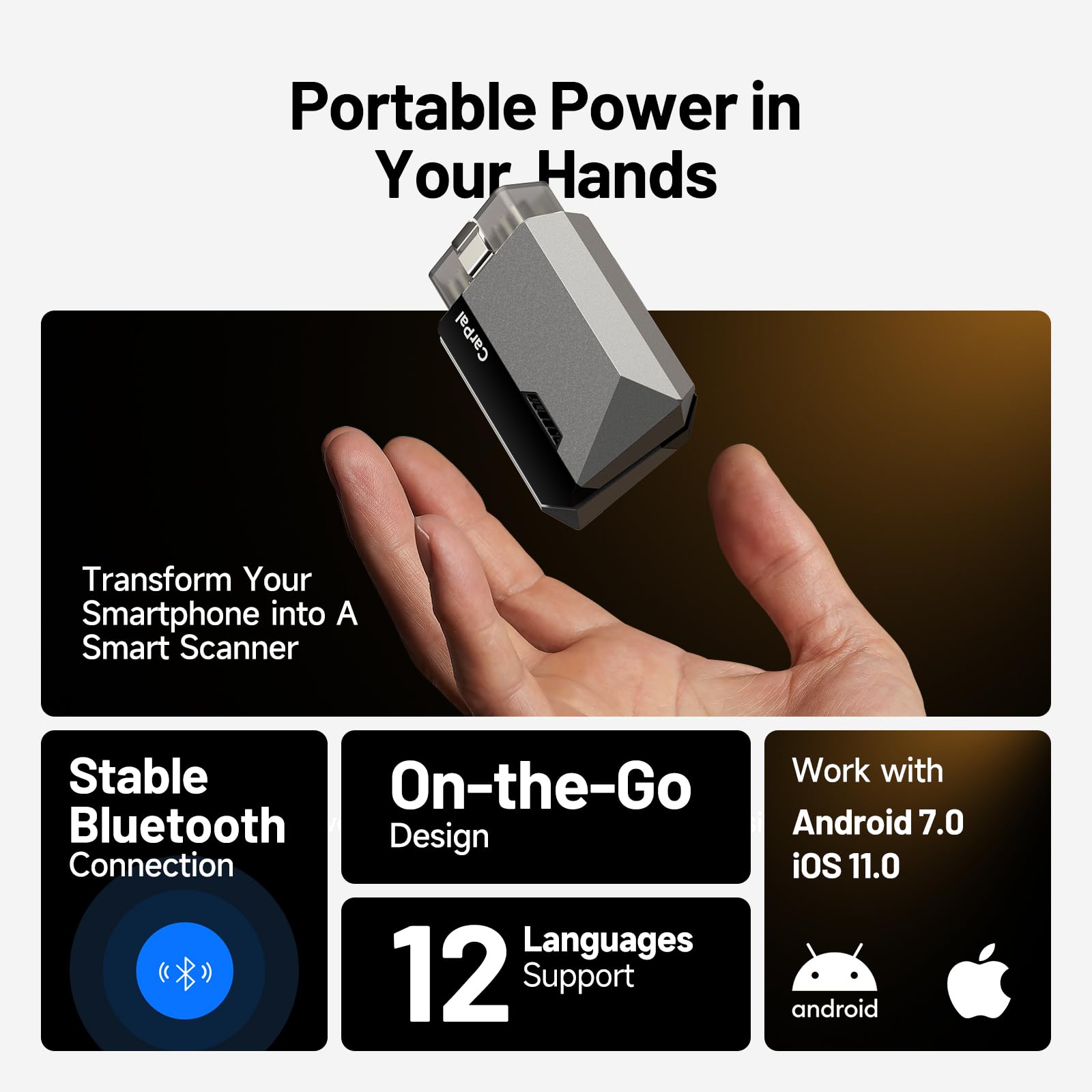 TOPDON CarPal A, OBD2 Scanner, All System Diagnosis, Wireless Bluetooth Diagnostic Tool, Vehicle Health Check, Smog Check, Repair Guide, Engine Inspection, Vehicle Performance Test