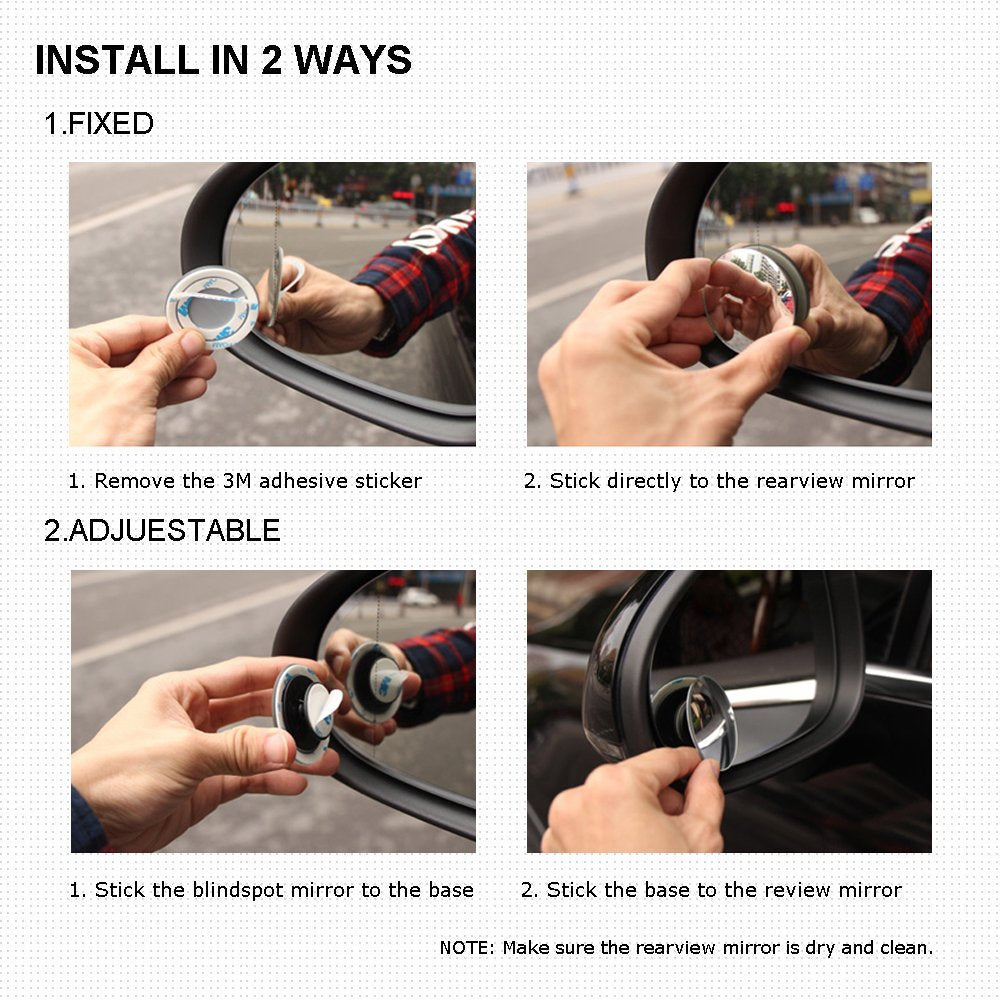 BEEWAY Blind Spot Mirrors, Round Frameless 360° Rotate Sway Adjustable HD Glass Convex Mirror Maximize RearView Universal for Car SUV Trucks Traffic Safety - Pack 2