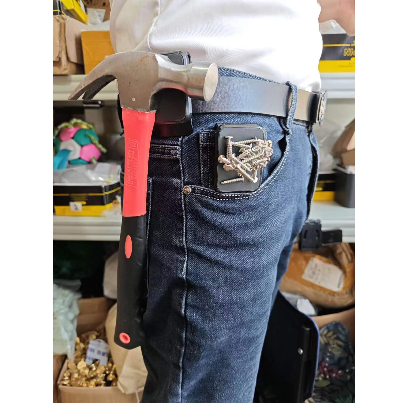 Xuoxeji Magnet Belt Clip, Tool Belt Clip, Strong Clip-On Belt Magnetic Tool Holder for Hammer, Screws, Nails, Pliers, Screw Driver, Trowel, Drill Bit, Wrench 2 Pcs