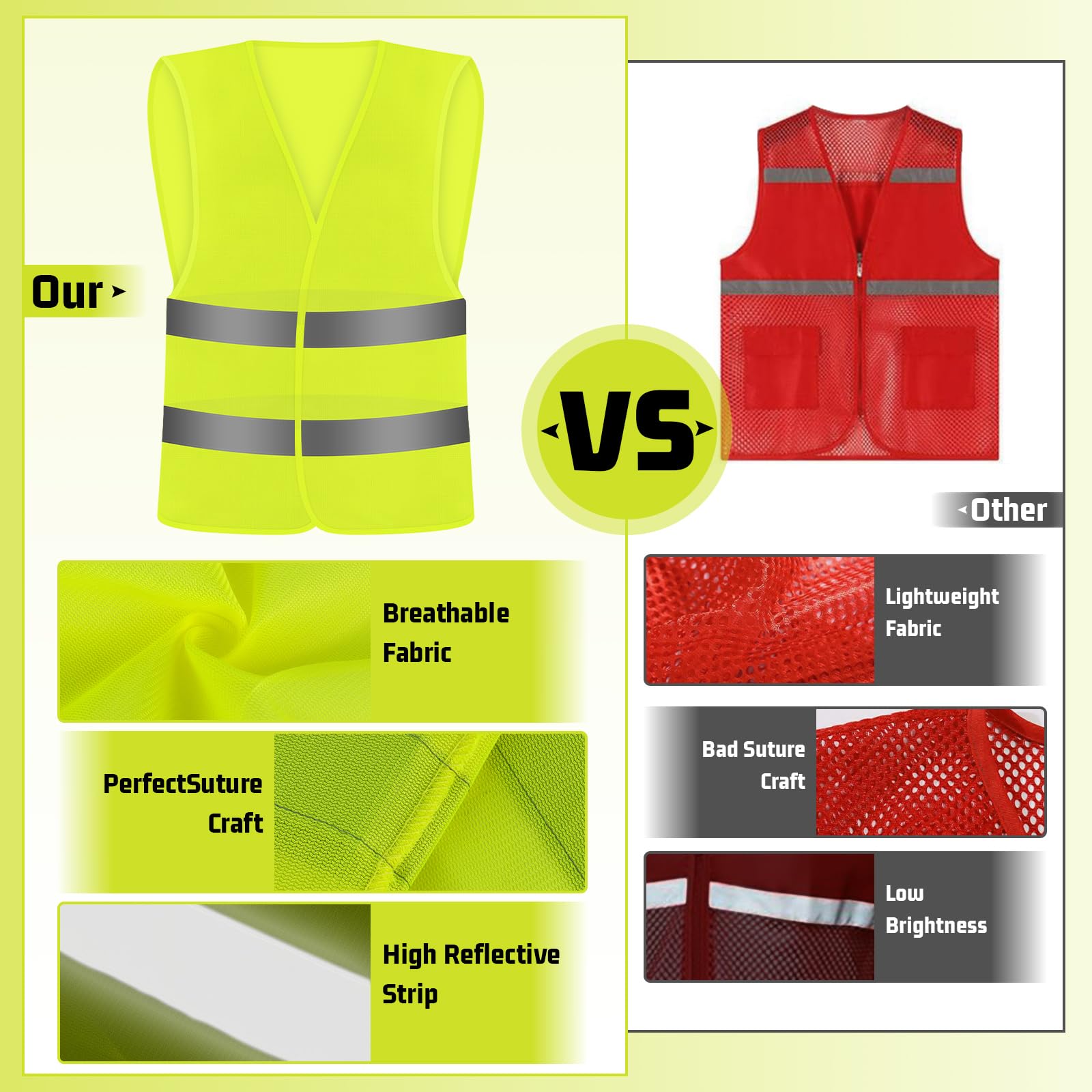 LEEPAT 5 Pack Hi Jackets,High Visibility Reflective Safety Vest Anti-mold Waistcoats Jacket For Traffic Work, Running