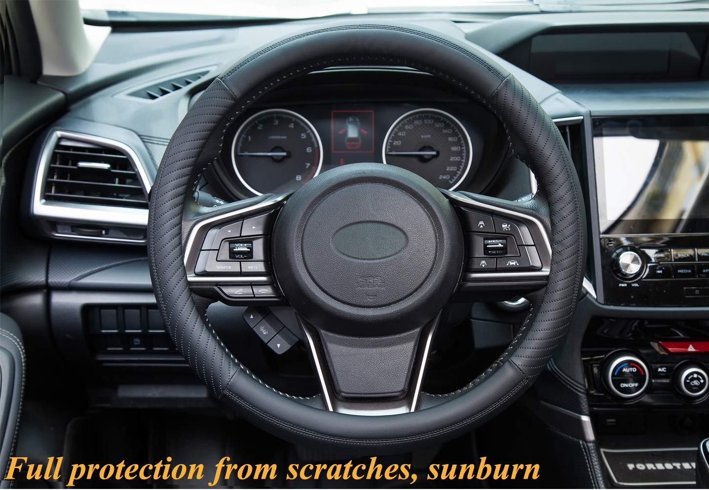 Car Steering Wheel Cover Leather - Soft Microfiber Steering Wheel Cover Universal Size M 37-38cm /14.5-15inch, Anti-slip, Breathable, Black
