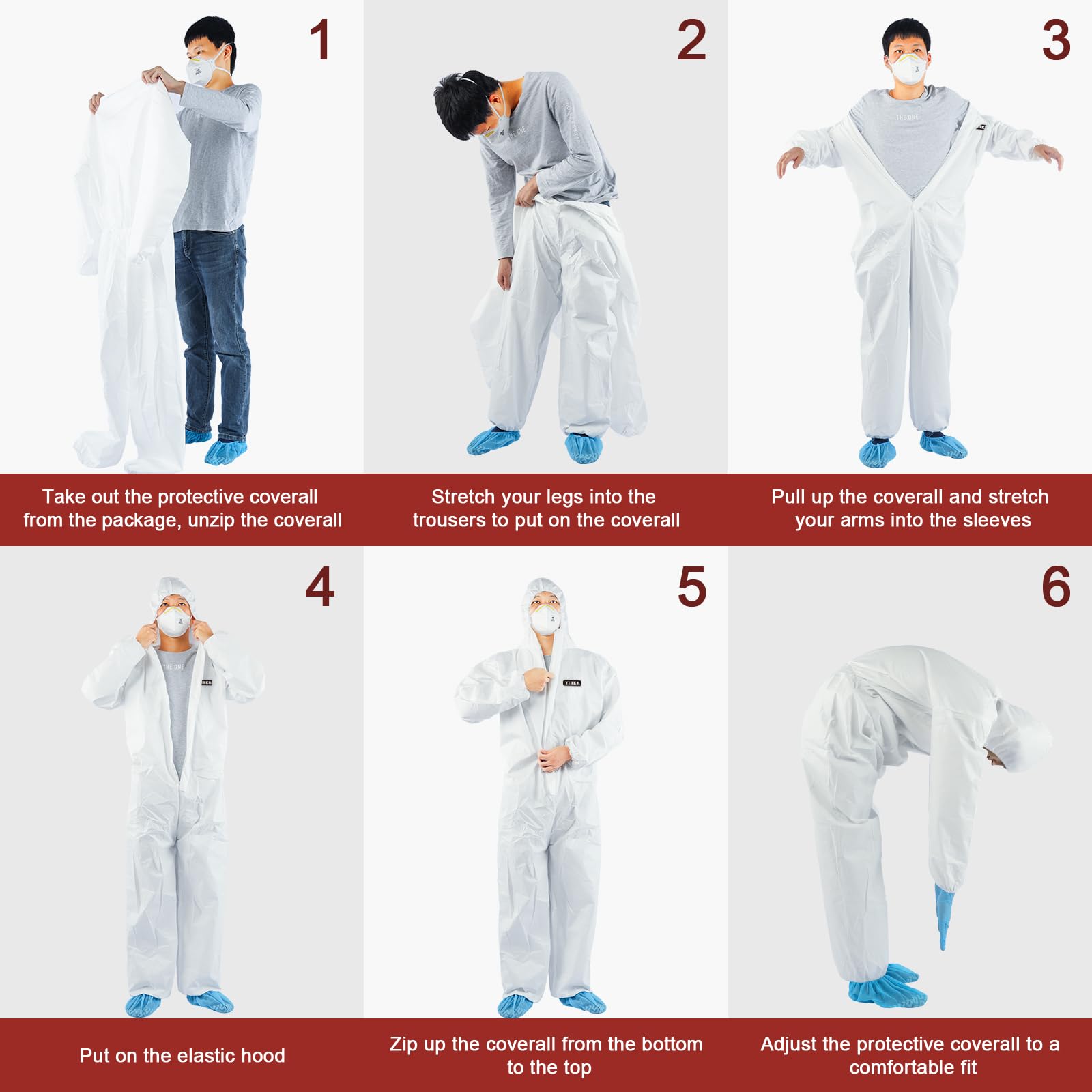 YIBER Hazmat Suit Disposable Coveralls | Full Body Painter Overalls with Hood in 7 Sizes with Multiple Specifications & Heavy-duty PPSB Material & PE Film | Safe for Countless Applications