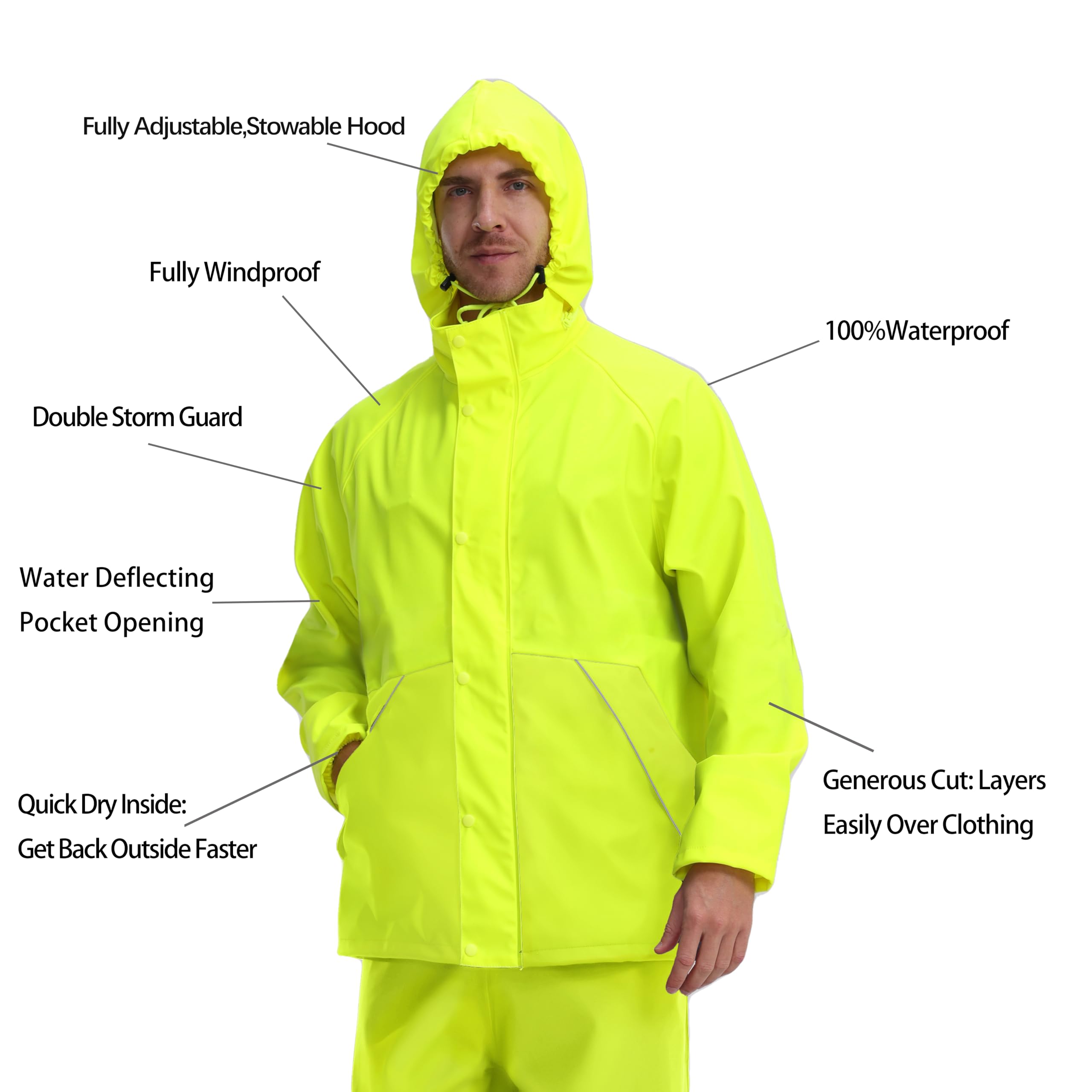 Navis Marine Rain Suit for Men Heavy Duty PVC Workwear Waterproof Durable Fishing Bib Pants Combo (Acid Lime, 2X-Large)