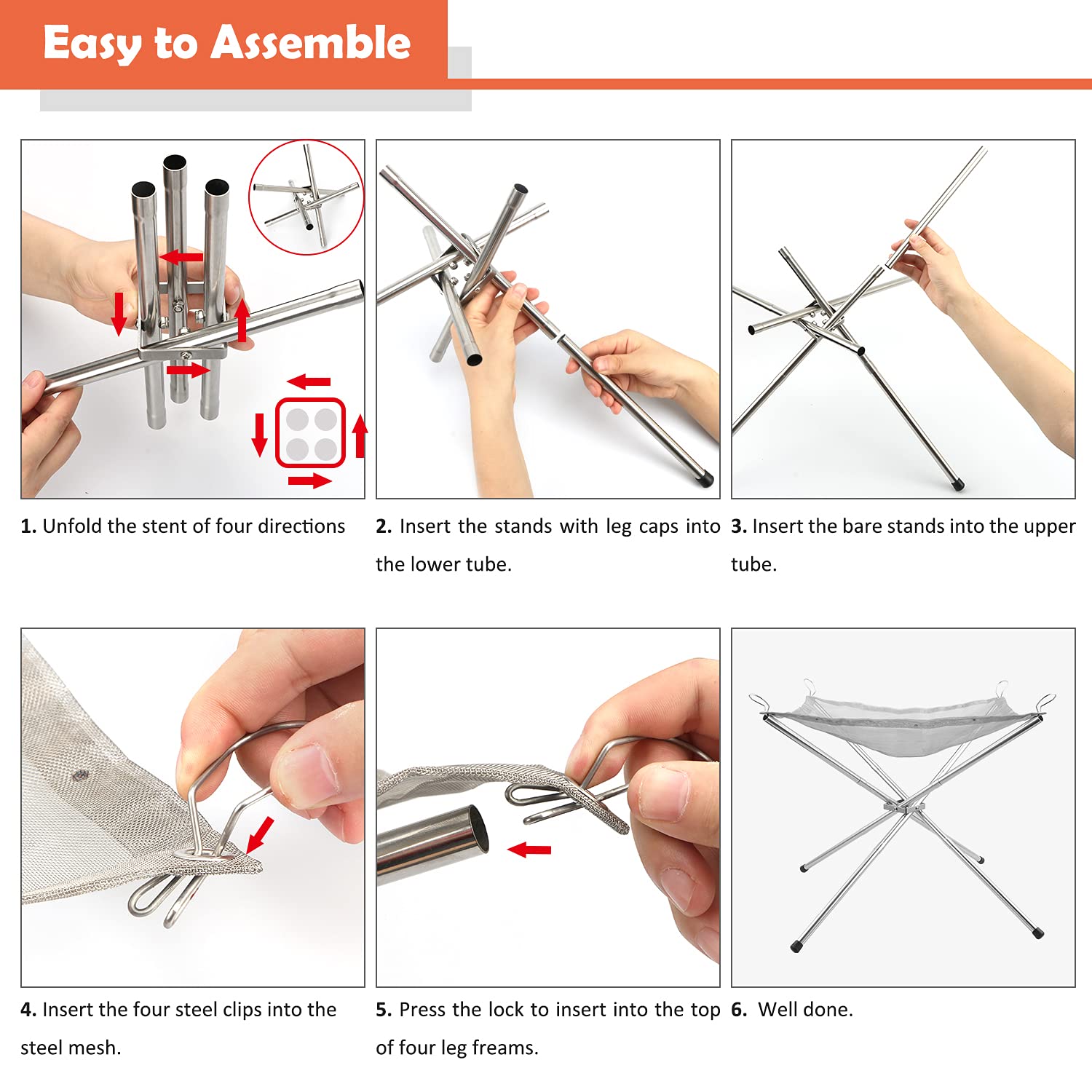Portable Fire Pit for Camping, Outdoor Folding Firepit Fireplace with Heat Resistant Gloves & Carrying Bag, Stainless Steel Mesh BBQ Fire Bowl for Picnics, Bonfire, Patio, Backyard and Garden