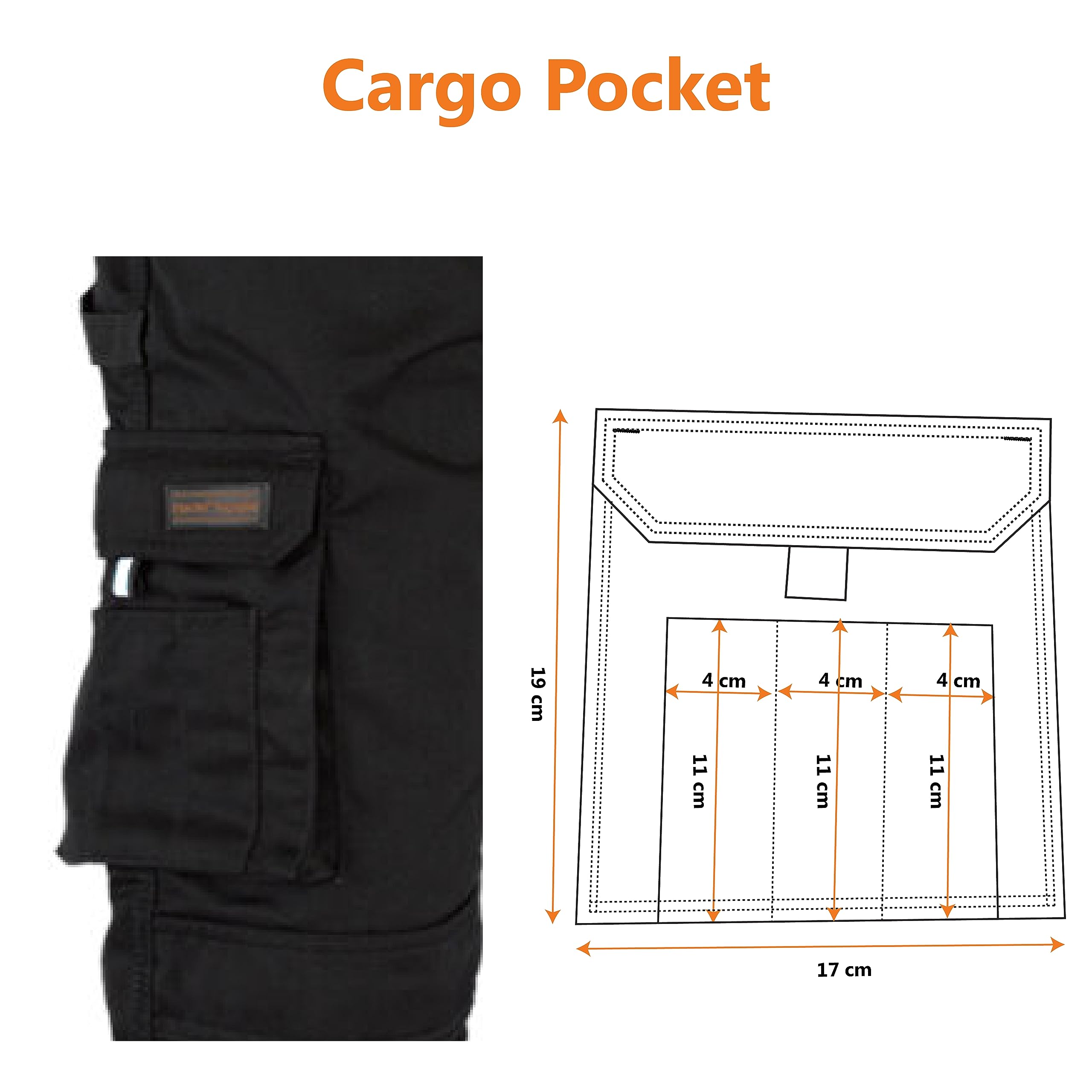 WrightFits Men Pro-11 Work Trousers Black - Heavy Duty Safety Combat Cargo Pant - Multi Pockets & Knee Pad Pockets - Triple Stitched -Durable Work wear (34W X 31L, Black)