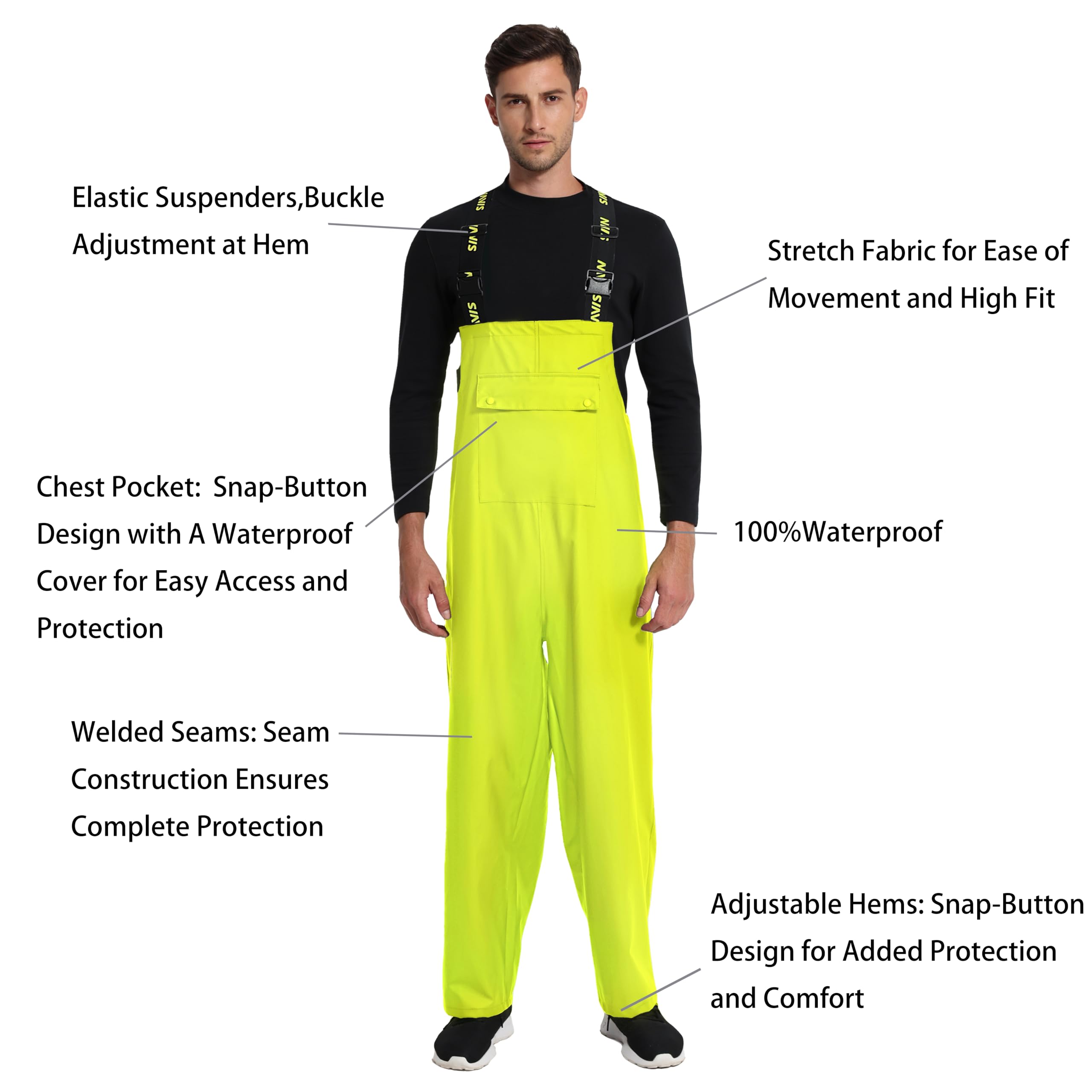 Navis Marine Rain Suit for Men Heavy Duty PVC Workwear Waterproof Durable Fishing Bib Pants Combo (Acid Lime, 2X-Large)