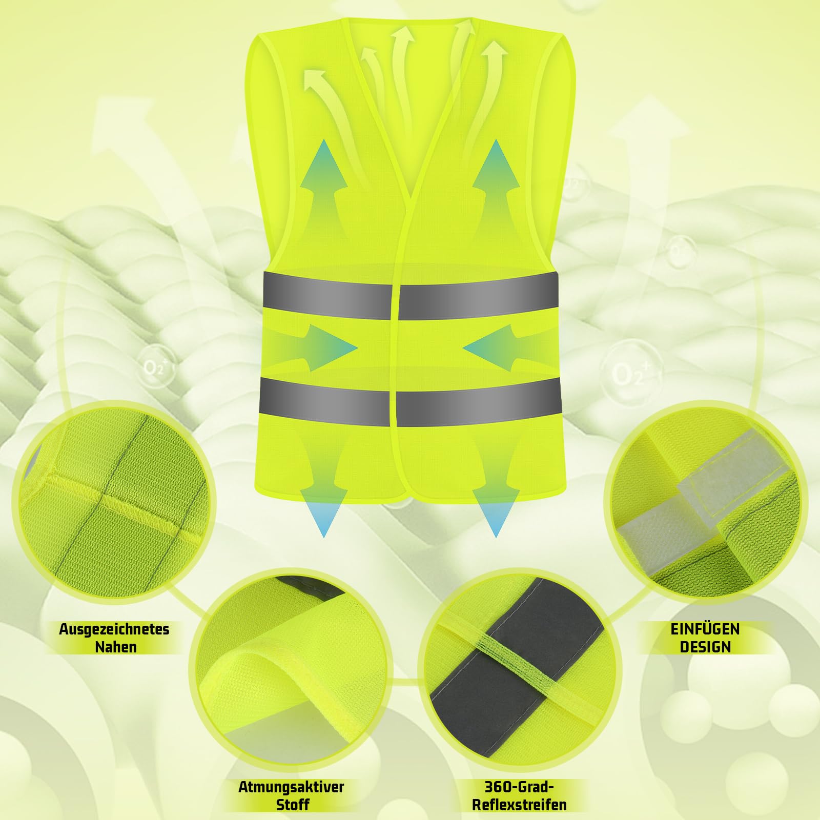 LEEPAT 5 Pack Hi Jackets,High Visibility Reflective Safety Vest Anti-mold Waistcoats Jacket For Traffic Work, Running