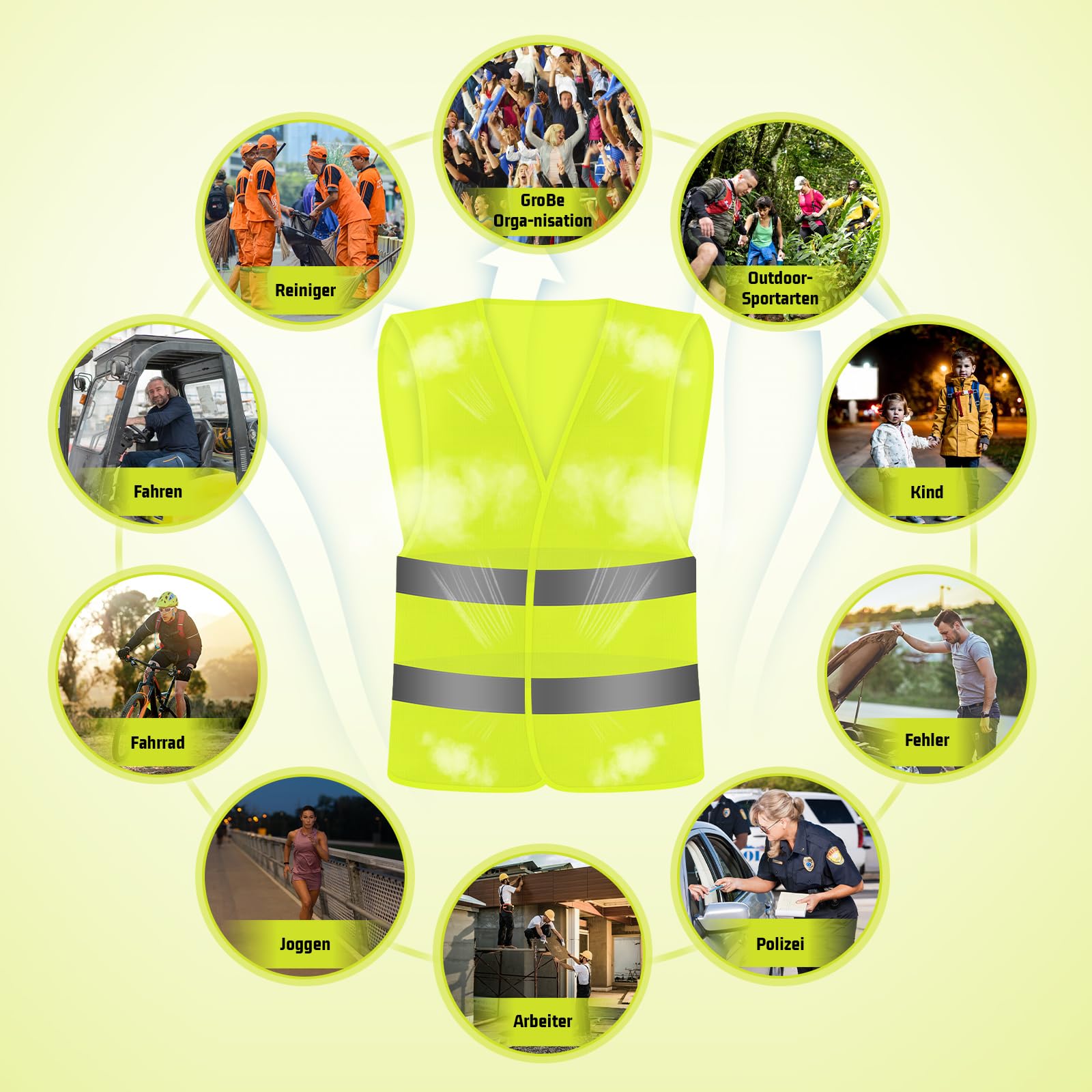 LEEPAT 5 Pack Hi Jackets,High Visibility Reflective Safety Vest Anti-mold Waistcoats Jacket For Traffic Work, Running