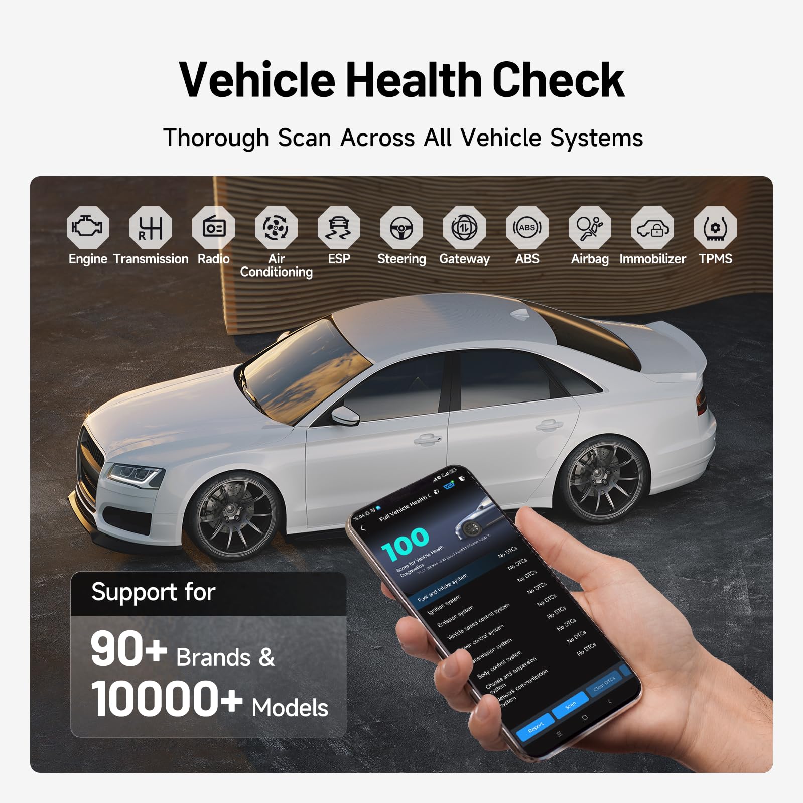 TOPDON CarPal A, OBD2 Scanner, All System Diagnosis, Wireless Bluetooth Diagnostic Tool, Vehicle Health Check, Smog Check, Repair Guide, Engine Inspection, Vehicle Performance Test