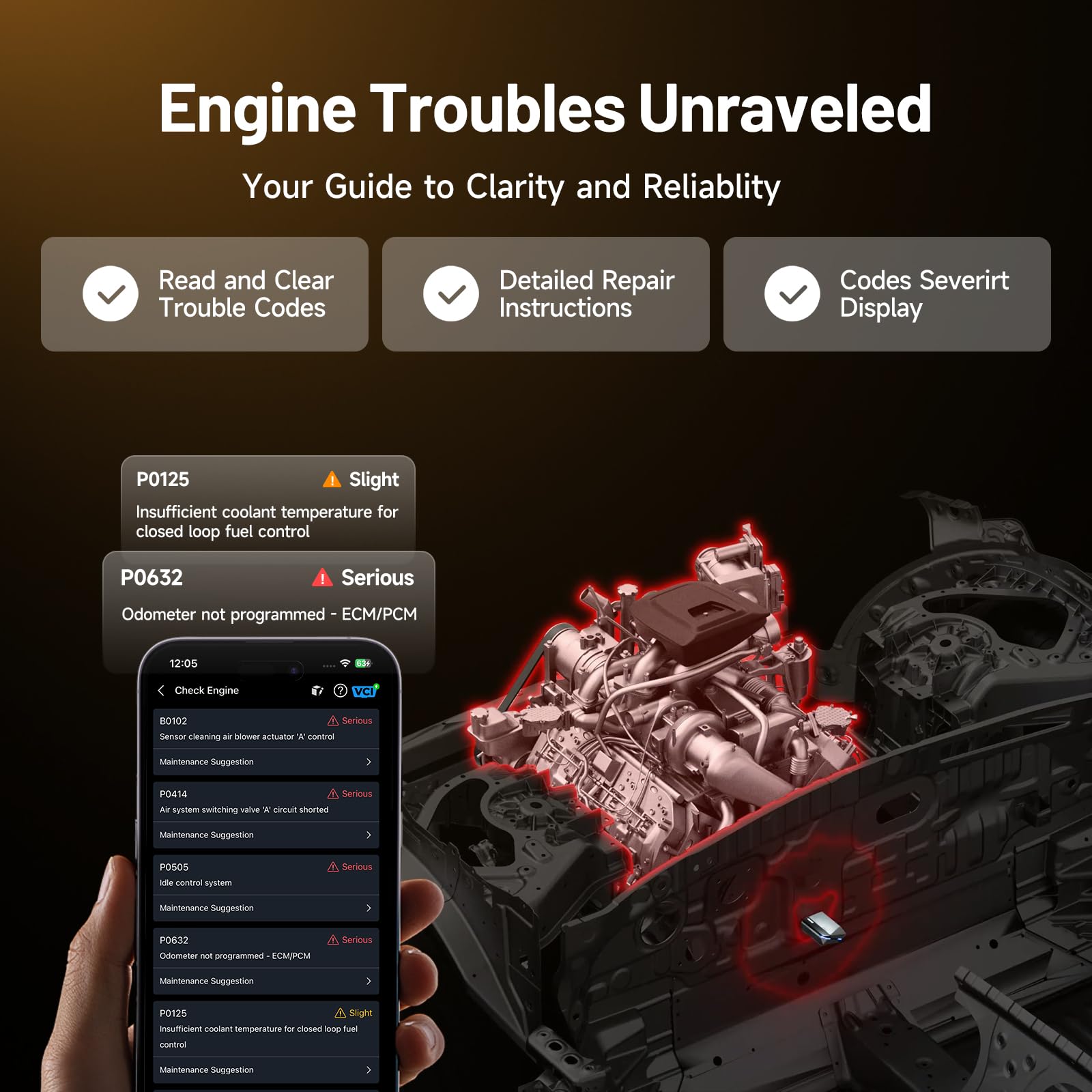 TOPDON CarPal A, OBD2 Scanner, All System Diagnosis, Wireless Bluetooth Diagnostic Tool, Vehicle Health Check, Smog Check, Repair Guide, Engine Inspection, Vehicle Performance Test