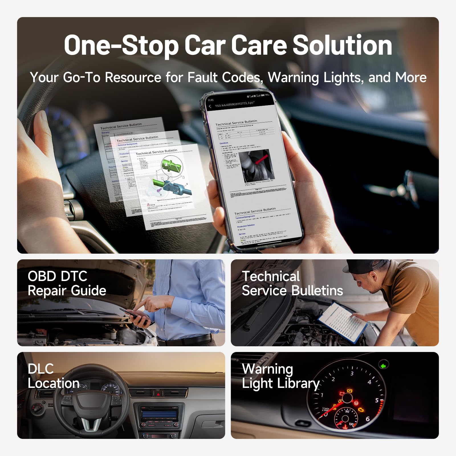 TOPDON CarPal A, OBD2 Scanner, All System Diagnosis, Wireless Bluetooth Diagnostic Tool, Vehicle Health Check, Smog Check, Repair Guide, Engine Inspection, Vehicle Performance Test