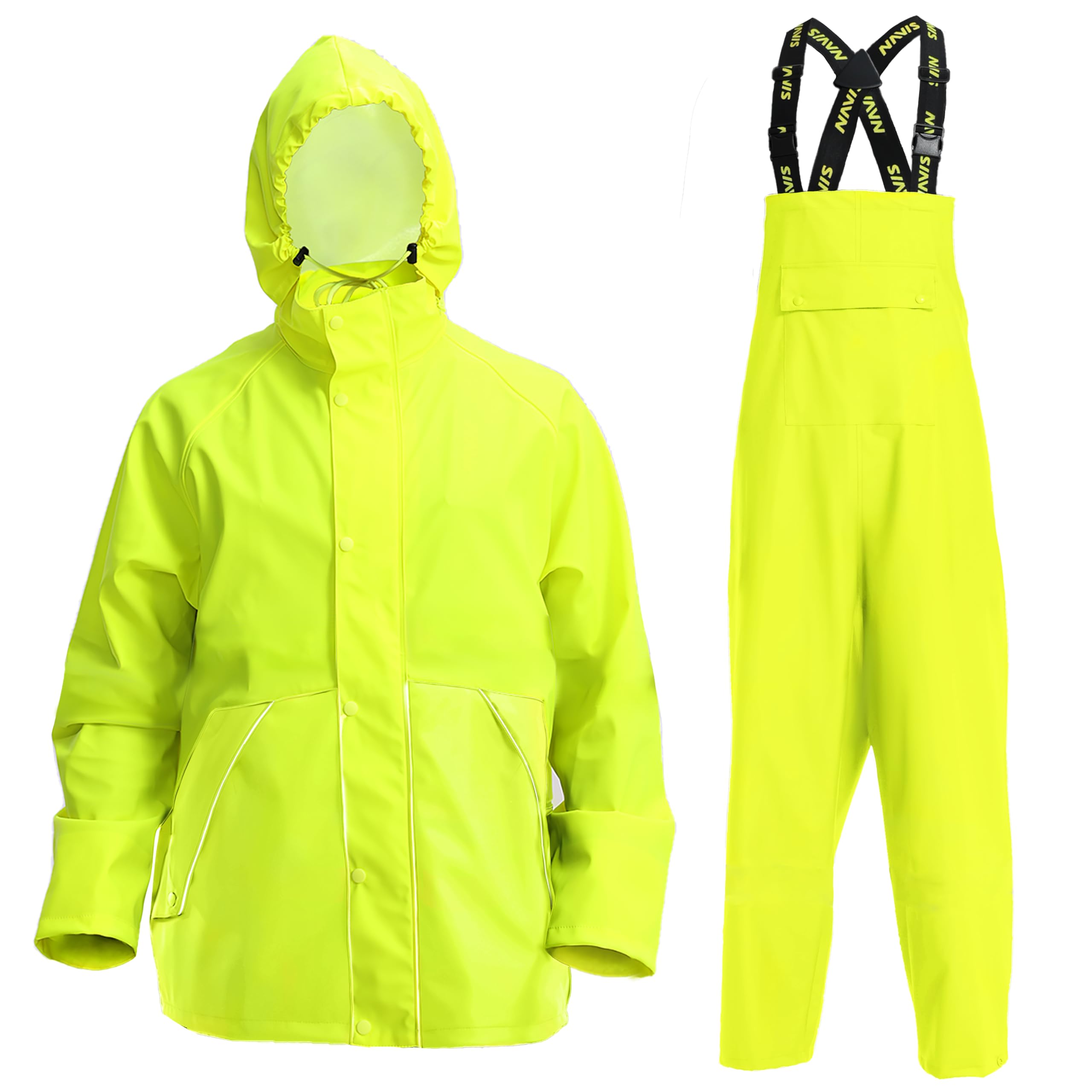 Navis Marine Rain Suit for Men Heavy Duty PVC Workwear Waterproof Durable Fishing Bib Pants Combo (Acid Lime, 2X-Large)