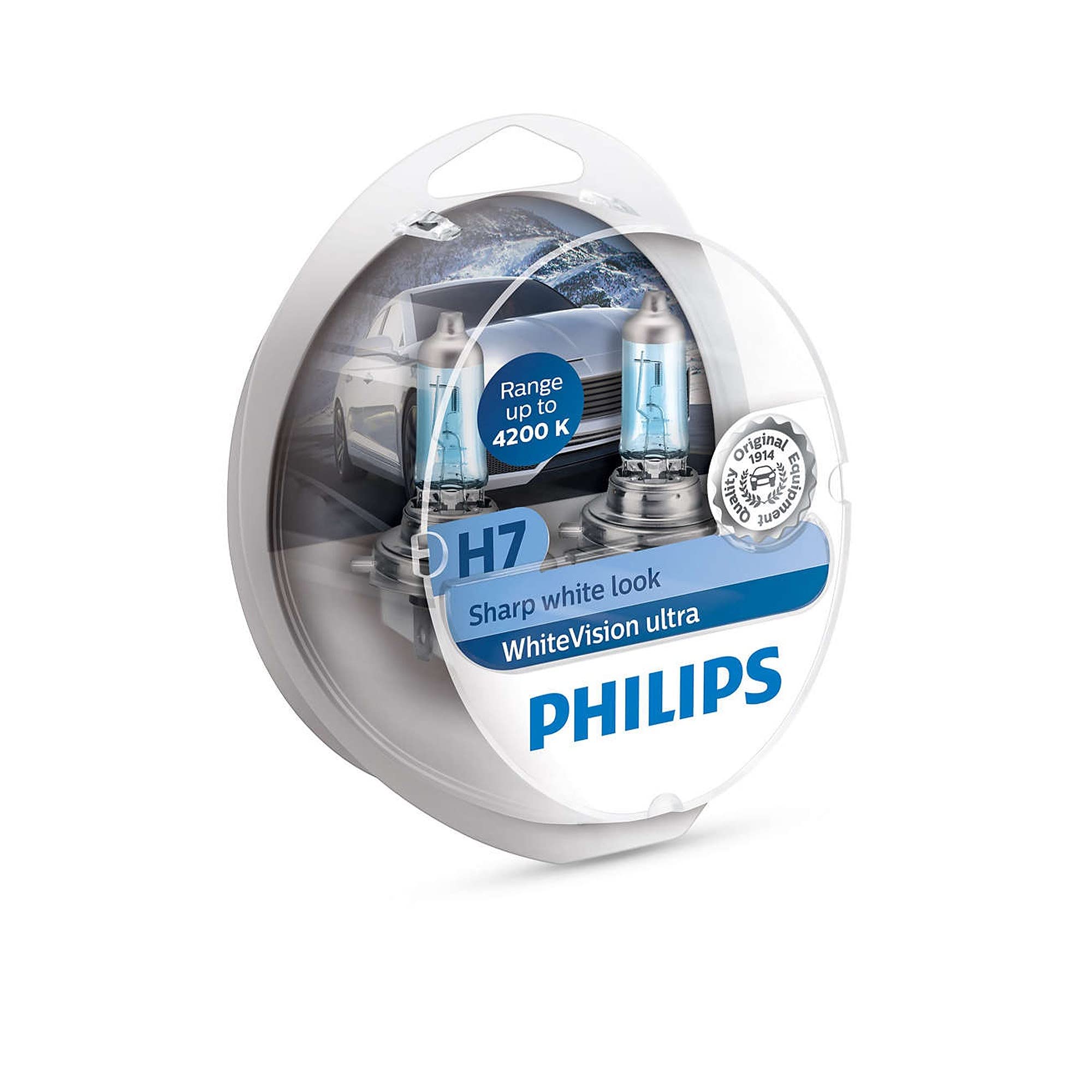 Philips WhiteVision ultra H7 car headlight bulb, 4.200K, set of 2