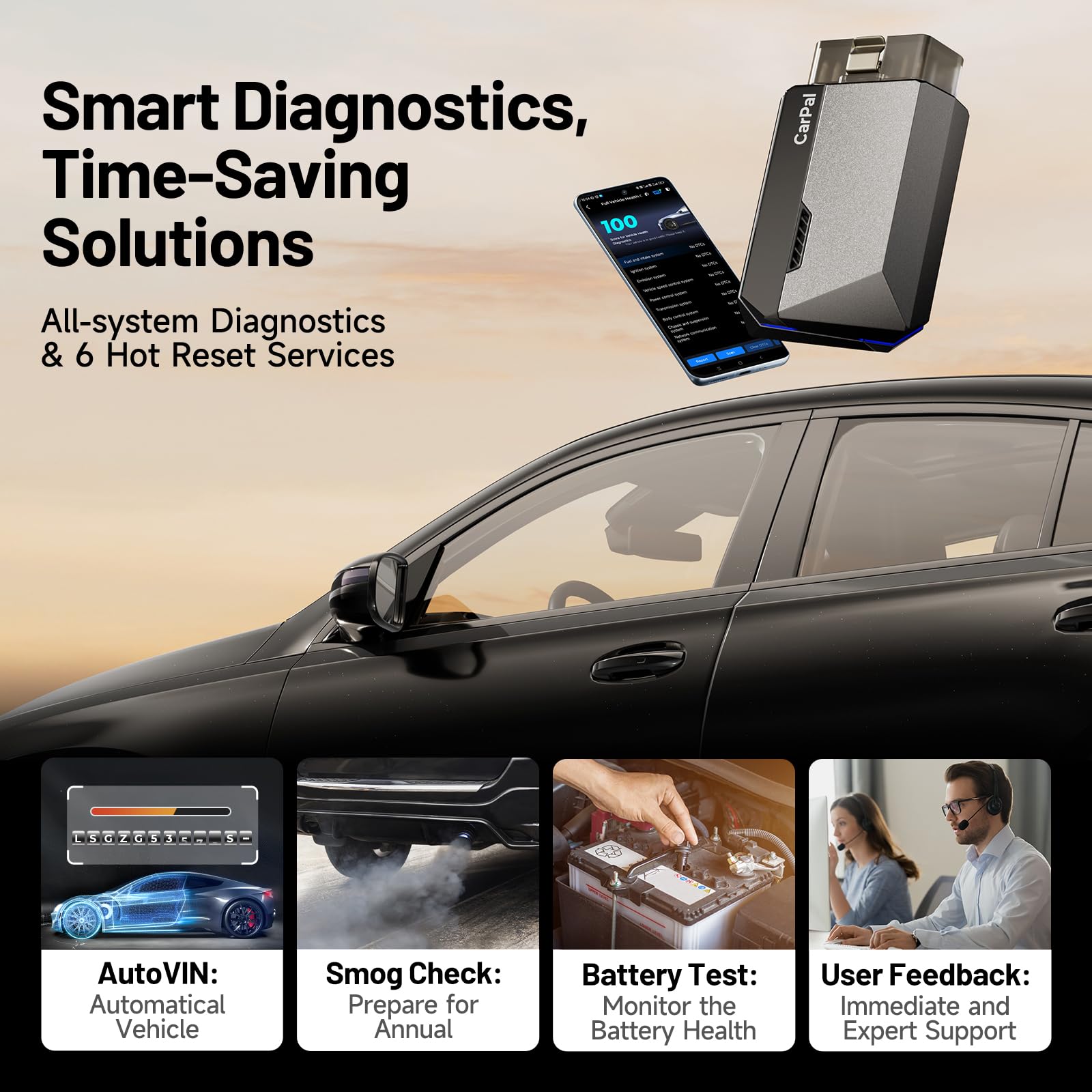 TOPDON CarPal A, OBD2 Scanner, All System Diagnosis, Wireless Bluetooth Diagnostic Tool, Vehicle Health Check, Smog Check, Repair Guide, Engine Inspection, Vehicle Performance Test