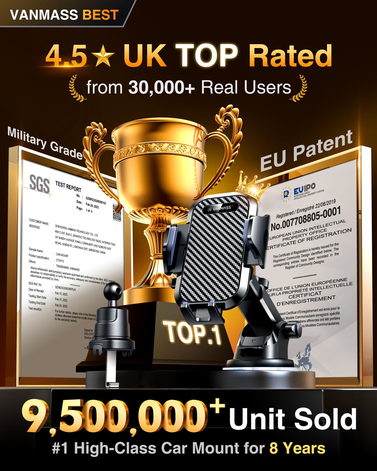 VANMASS 2025 BEST Car Phone Holder [Upgraded Suction & Clip]Rotatable Universal Mobile Phone Mount Dashboard Windscreen Vent Cradle Van Automobile Accessories for iPhone 16 Pro Max 15 14 13 12 Samsung