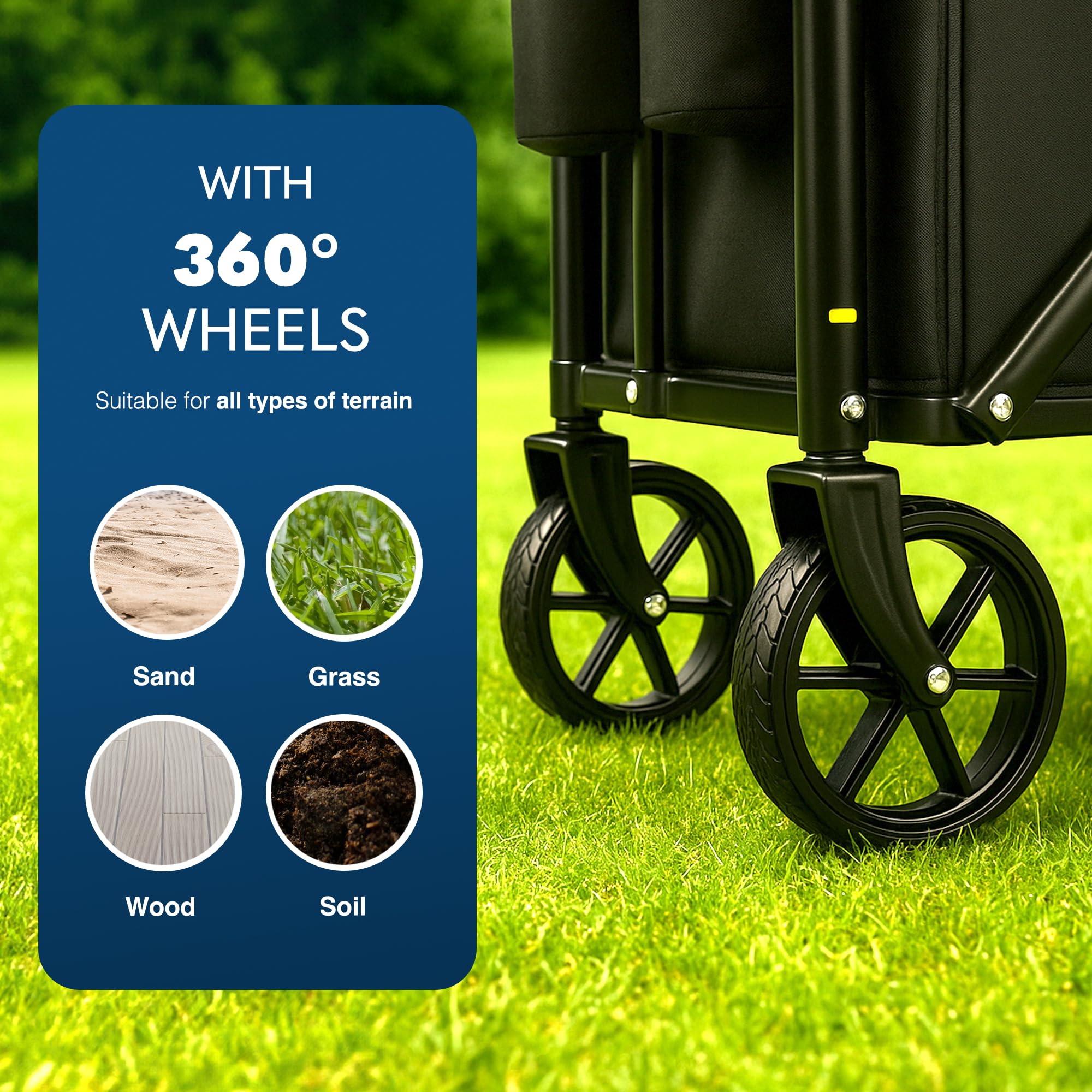 Voyager 100L Heavy Duty Festival Trolley on Wheels, Collapsible Beach Wagon, Portable Camping Cart with Adjustable Handle, Foldable Outdoor Trolley, 80kg Capacity with Drink Holder, Black