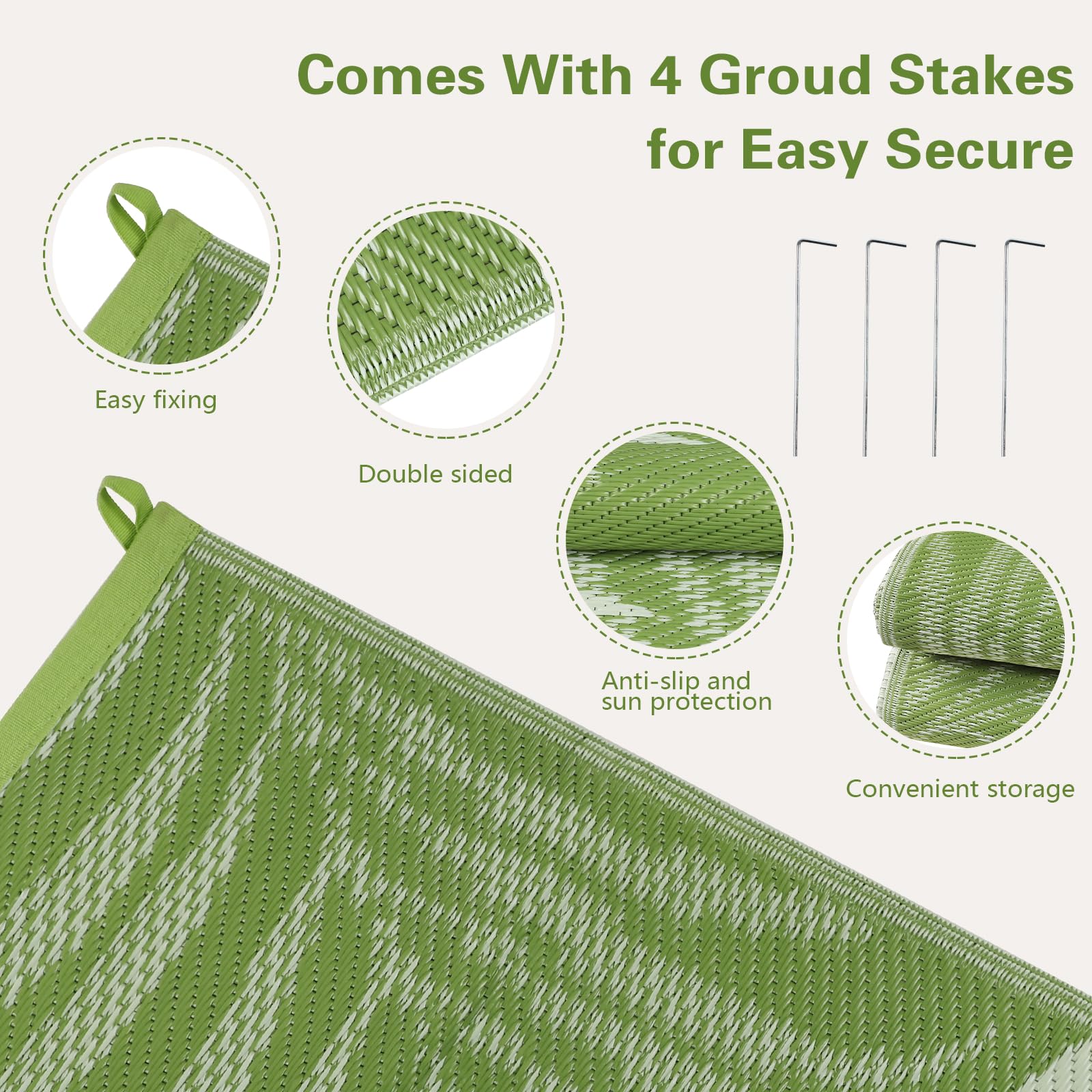 Edlbaegy Outdoor Rug Large 180x270 Waterproof Plastic Garden Rugs Reversible Foldable UV Resistant Camping Carpet Lightweight Patio Mat for Outdoor Picnic Balcony Backyard RV