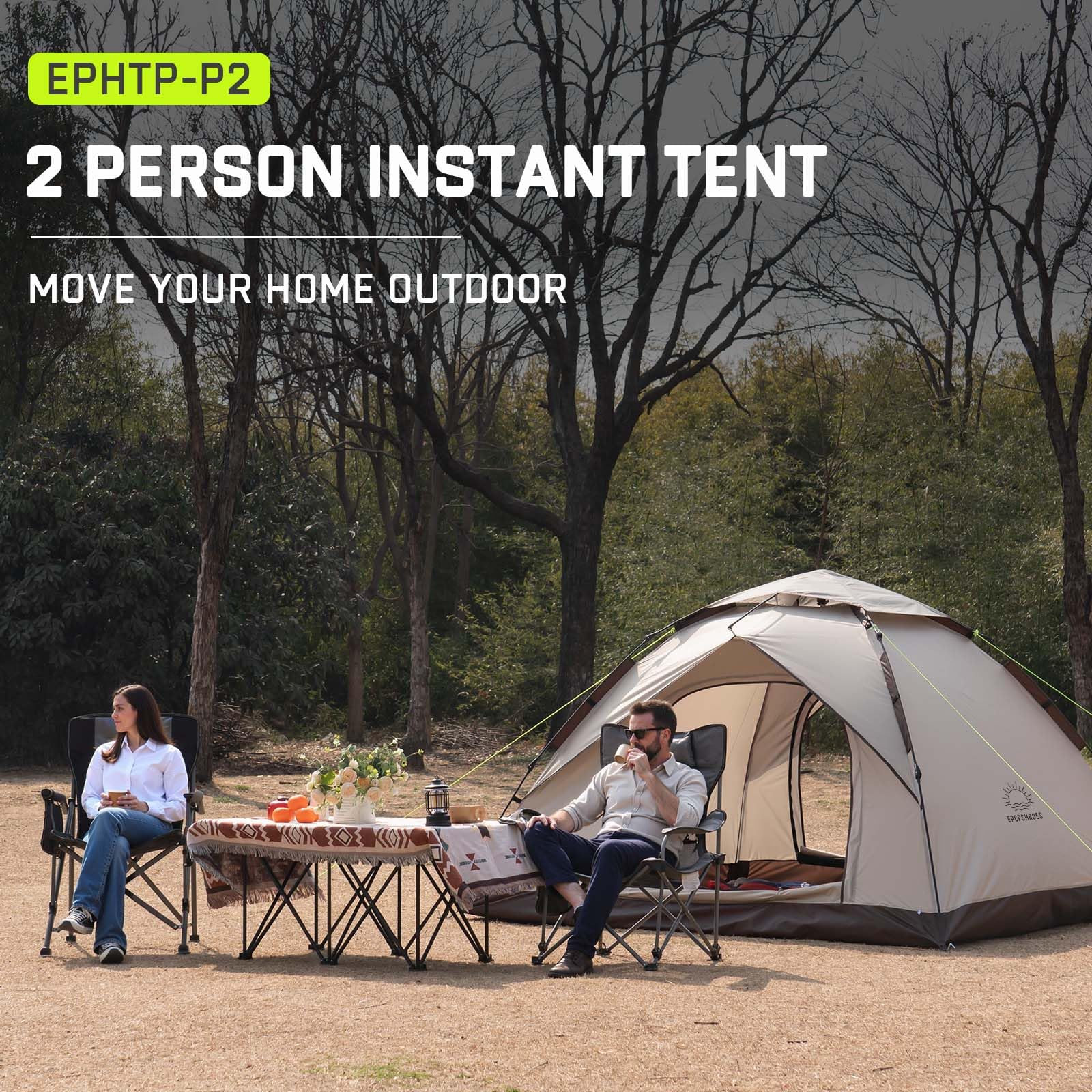 EPCPSHADES Camping Dome Tent for 2 Man, Waterproof Pop up Tent with Carry bag, Instant Double Layer Camping Automatic Tents for Outdoor, Khaki