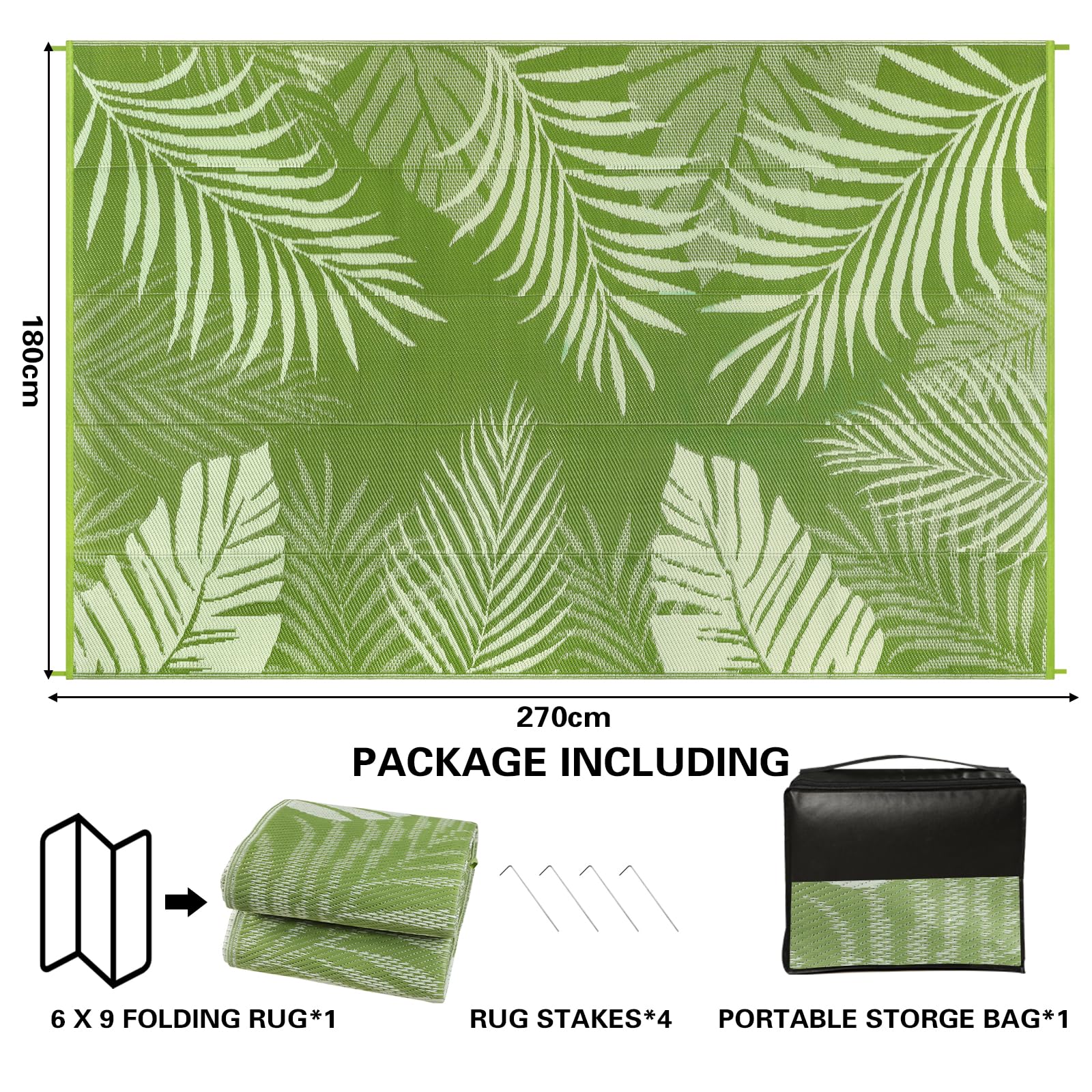 Edlbaegy Outdoor Rug Large 180x270 Waterproof Plastic Garden Rugs Reversible Foldable UV Resistant Camping Carpet Lightweight Patio Mat for Outdoor Picnic Balcony Backyard RV