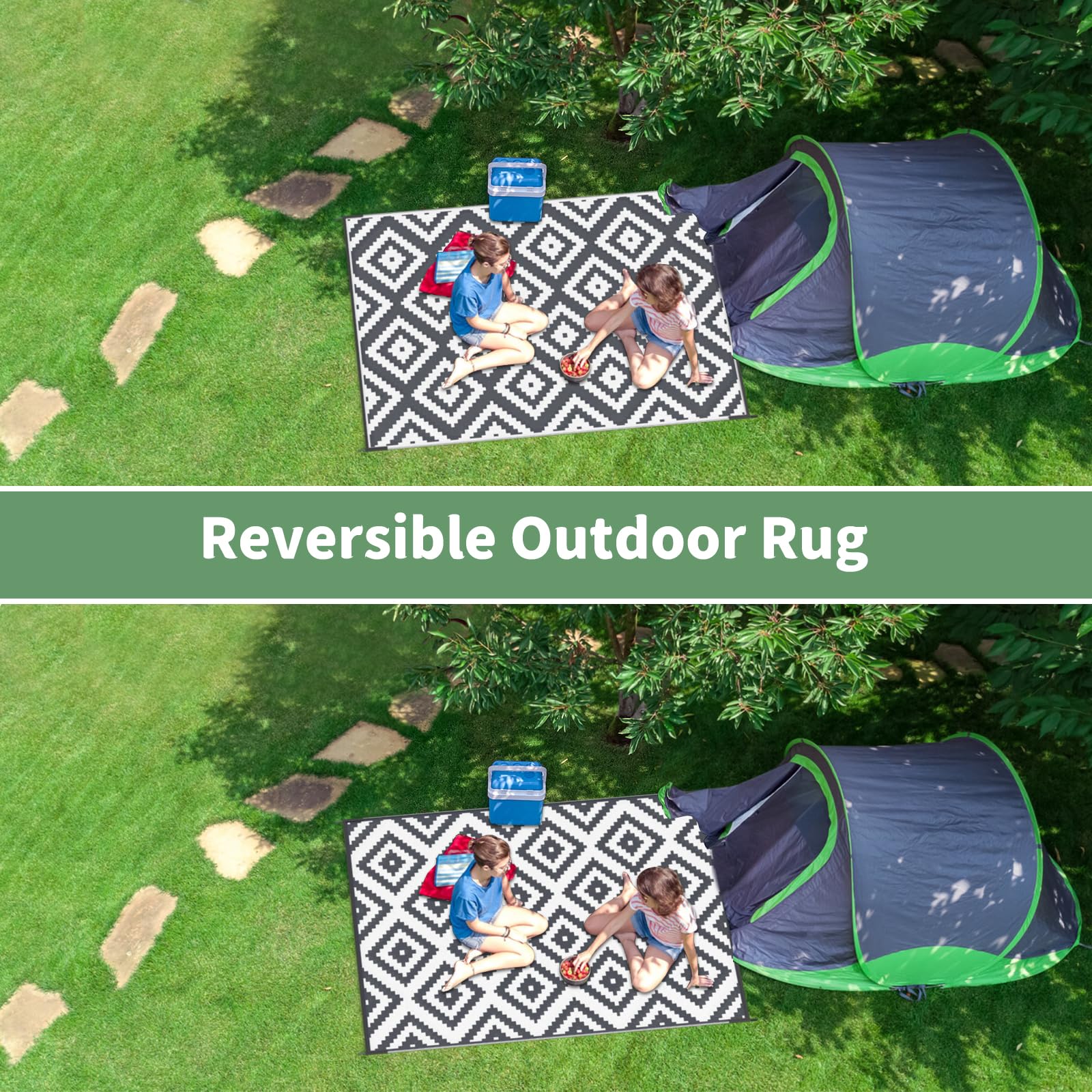 Habaylin Outdoor Rug for Patios Waterproof, Reversible Large Garden Rug, Foldable Outdoor Carpet Mat, Lightweight Plastic Area Patio Rugs for Decking RV Backyard Balcony Camping 120x180 cm
